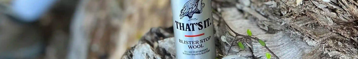 That's It Mānuka oil blister stop wool product on rocky outdoor trail, made in New Zealand natural care for adventurers