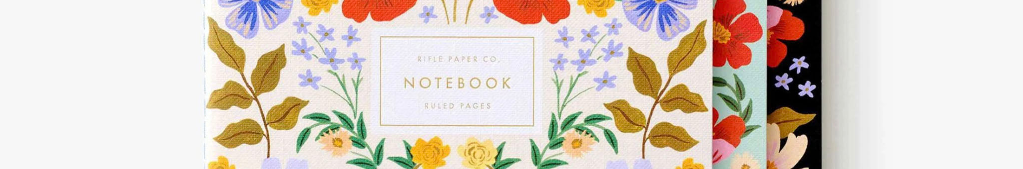 Rifle Paper floral notebook cover with whimsical hand-painted illustrations and lettering, boutique stationery design
