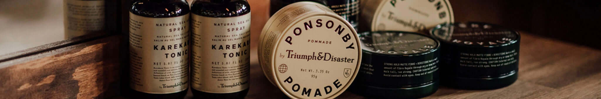 Alt Tag: Triumph & Disaster grooming products collection with locally sourced Horopito oil and Ponga fern extract