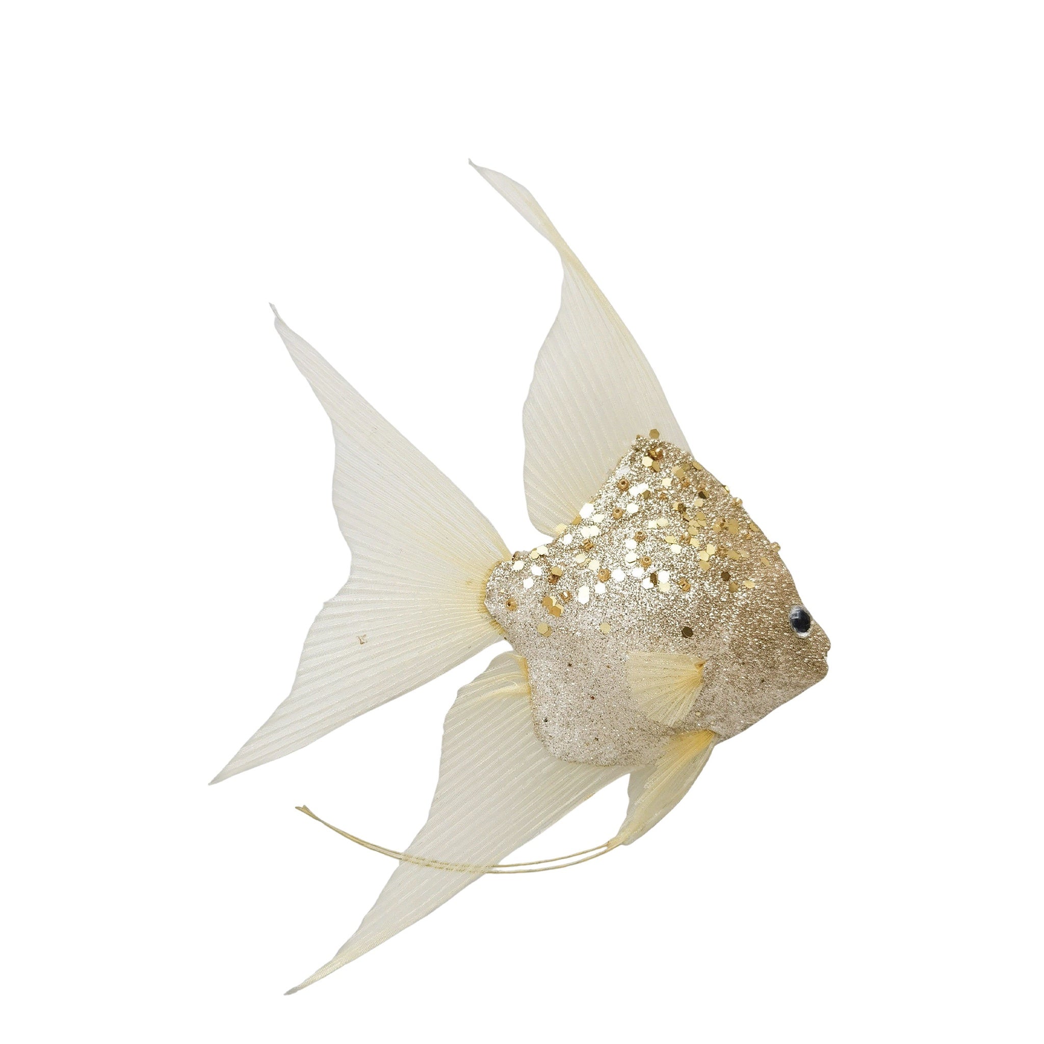 Decorative fish with gold glittery head on a white background