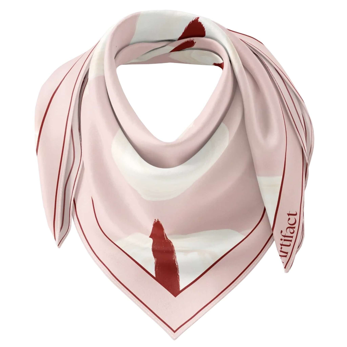 Artifact Square Silk Scarf - Tableau Rosetta in soft blush with ivory flowers and bold crimson accents.