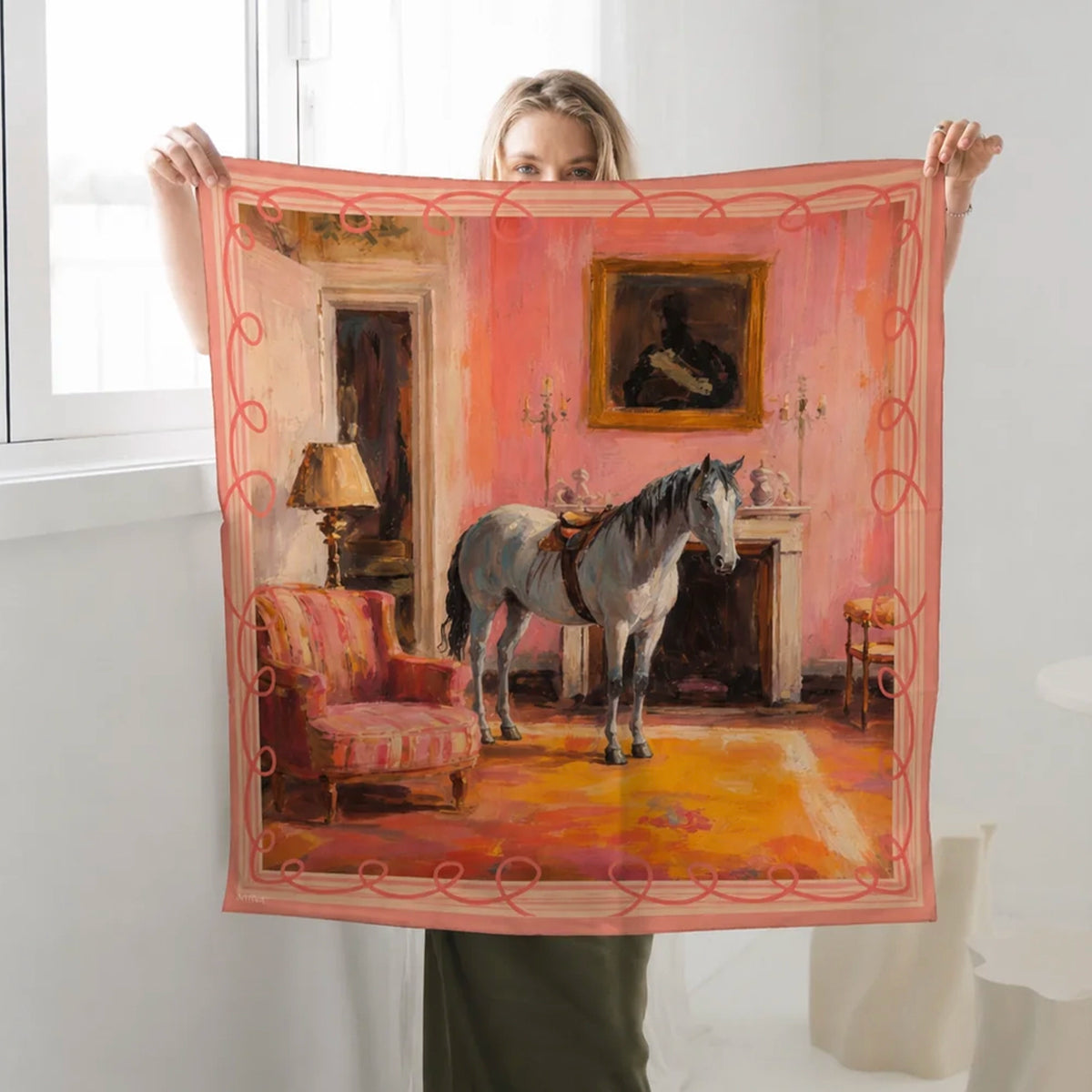 Artifact Square Silk Scarf - Cheval 26 Still, folded scarf detail