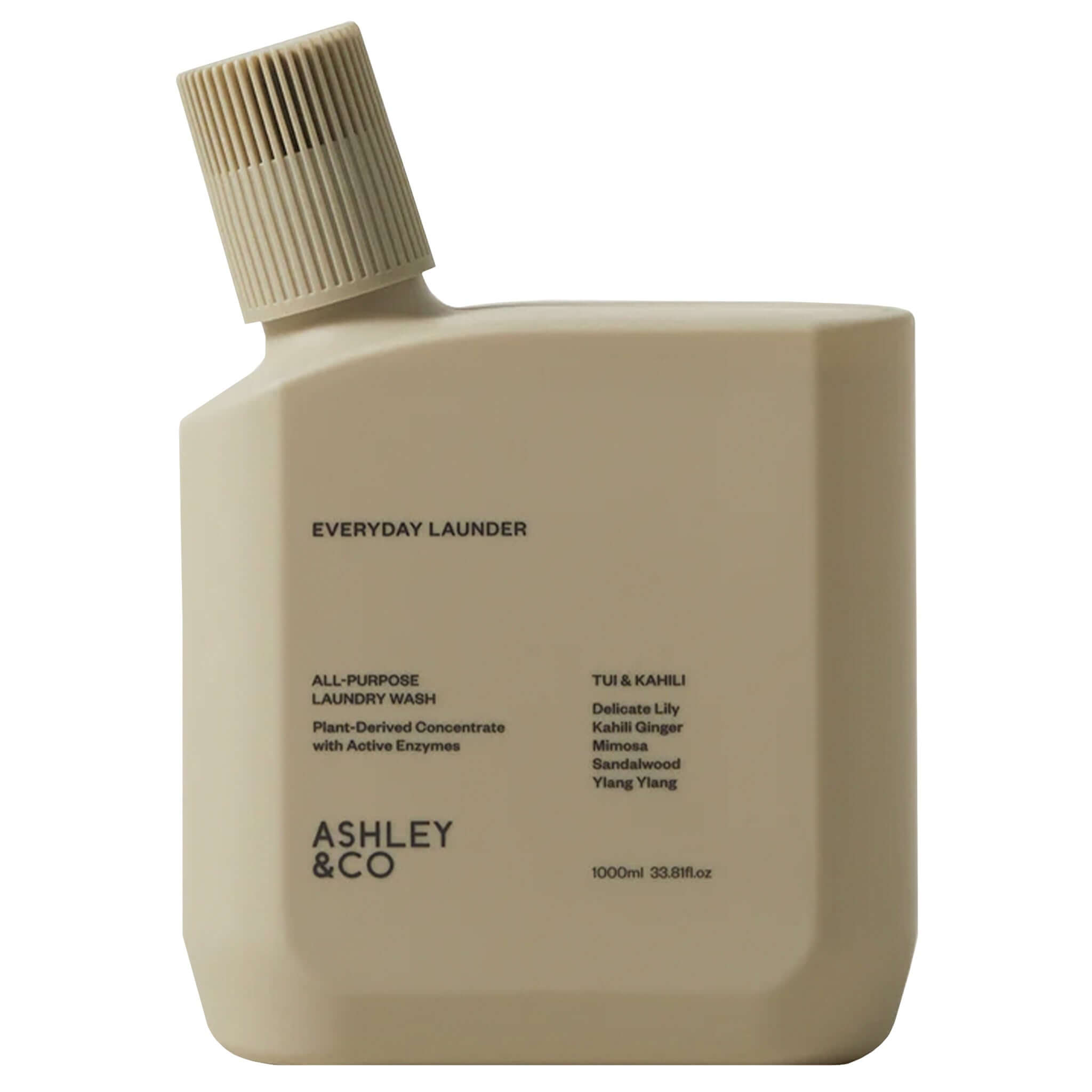 Alt Tag: Ashley & Co Everyday Launder Laundry Liquid bottle - plant-derived concentrate with active enzymes, Tui & Kahili scent
