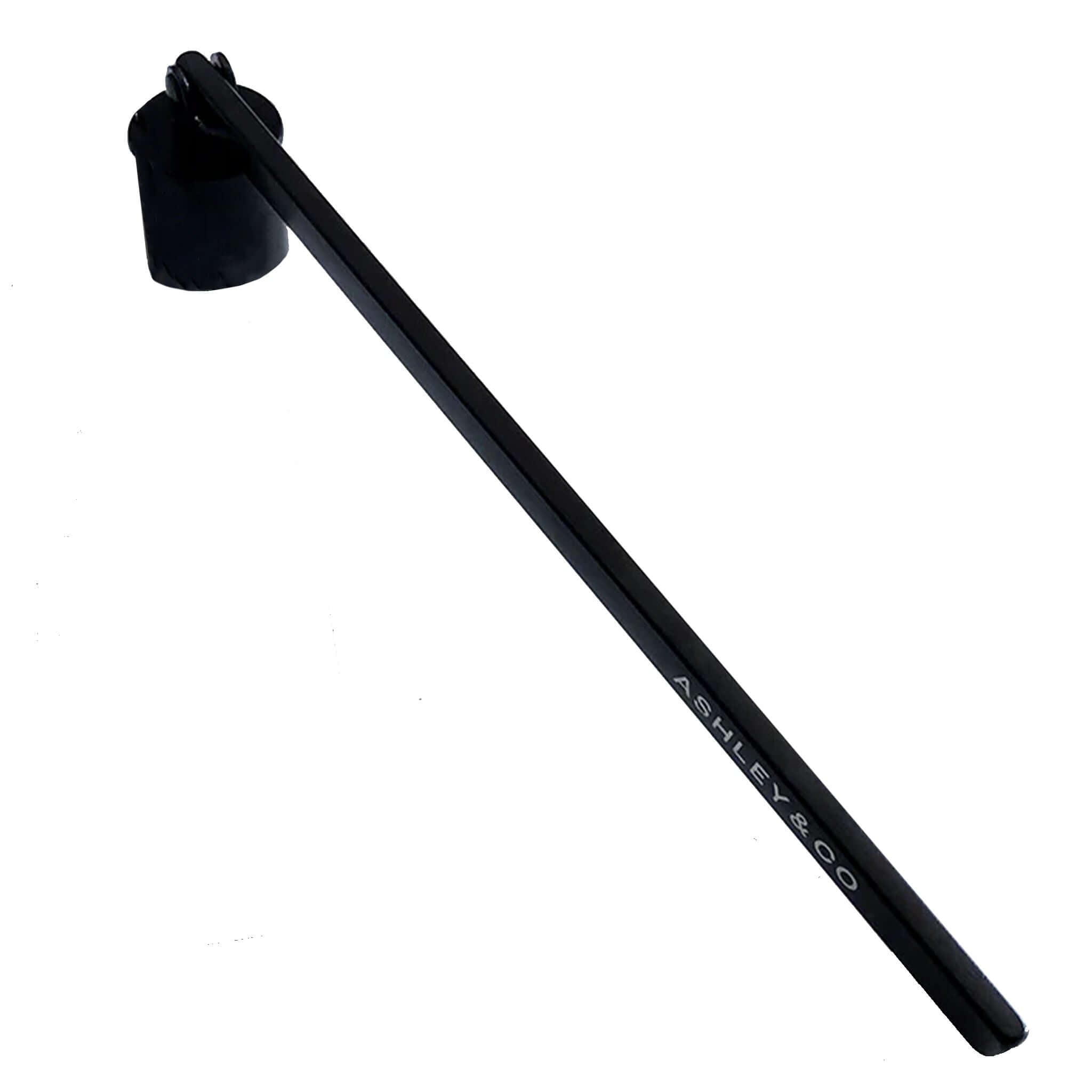 Alt Tag: Ashley & Co Snuffy Wick Snuffer matte black metal candle wick snuffer bell tool 19cm long