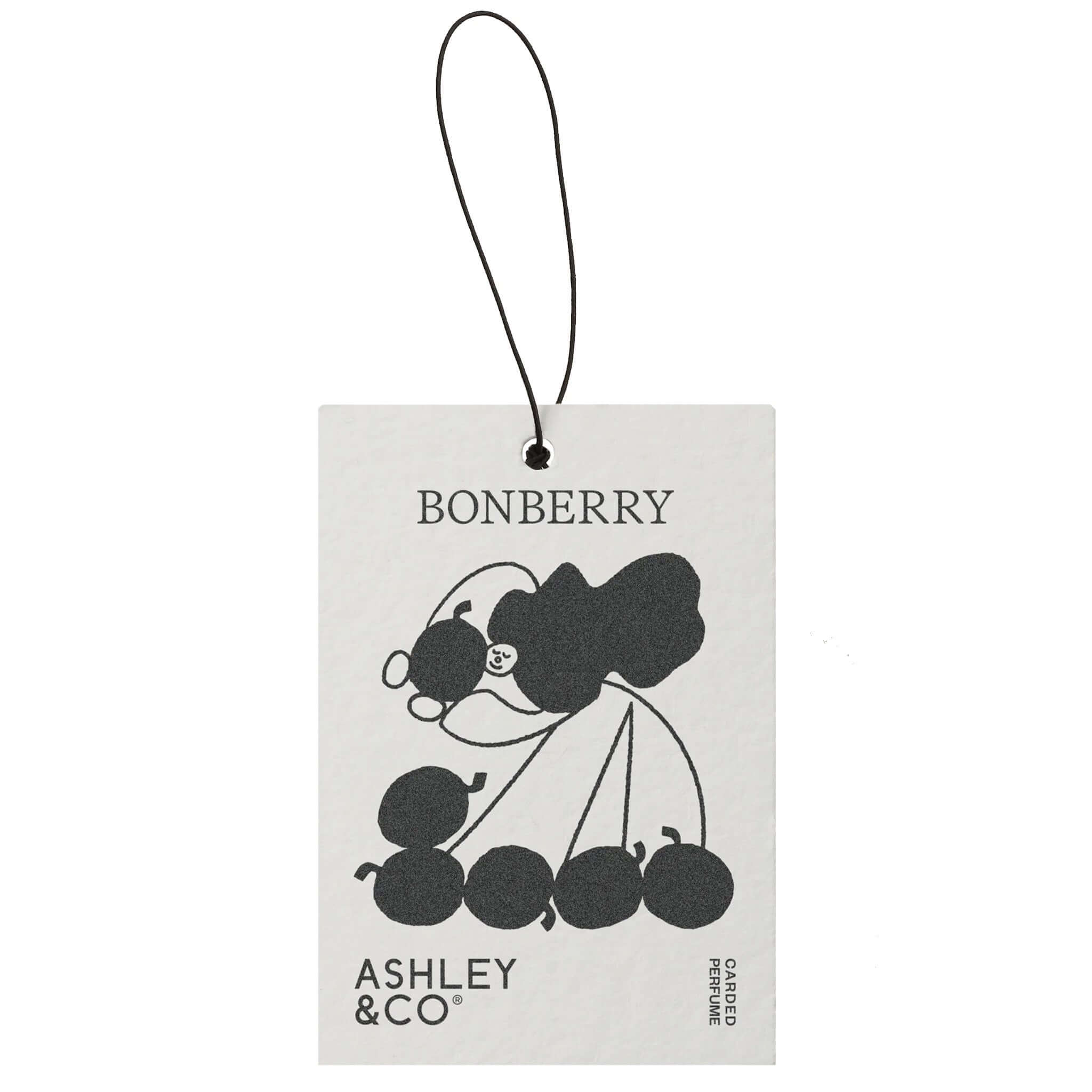 Ashley & Co Carded Perfume Air Freshener - Bonberry carded perfume hanging air freshener tag with Bonberry fruit illustration