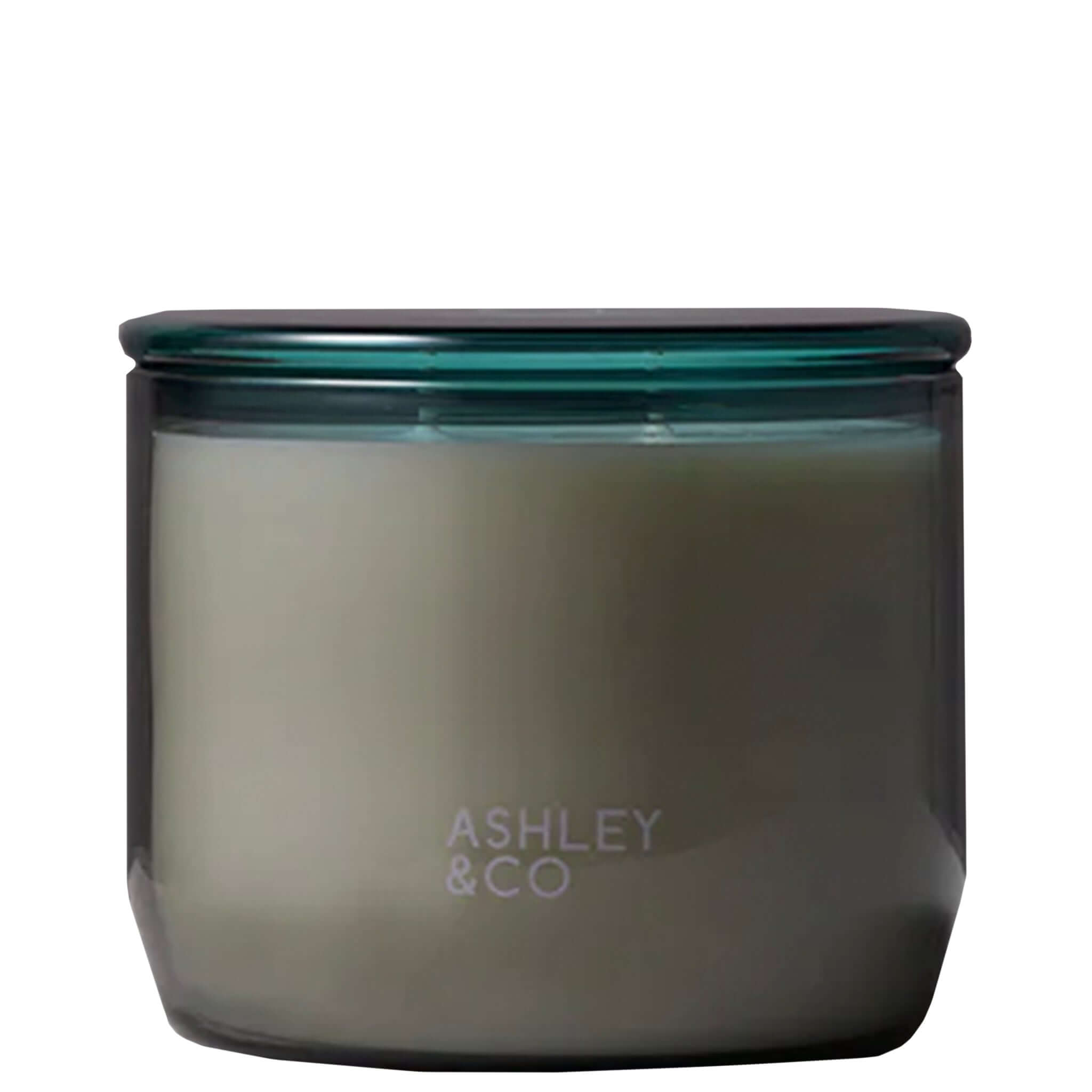 Alt Tag: Ashley & Co Waxed Perfume XL Candle in hand-blown glass jar with fitted lid, 100% natural wax, double-wicked cotton