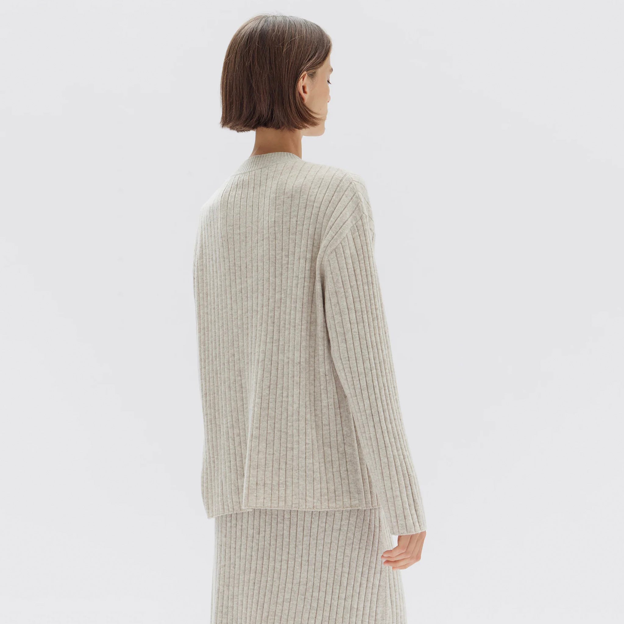 Assembly Label Wool Cashmere Rib Long Sleeve Top - Oat Marle