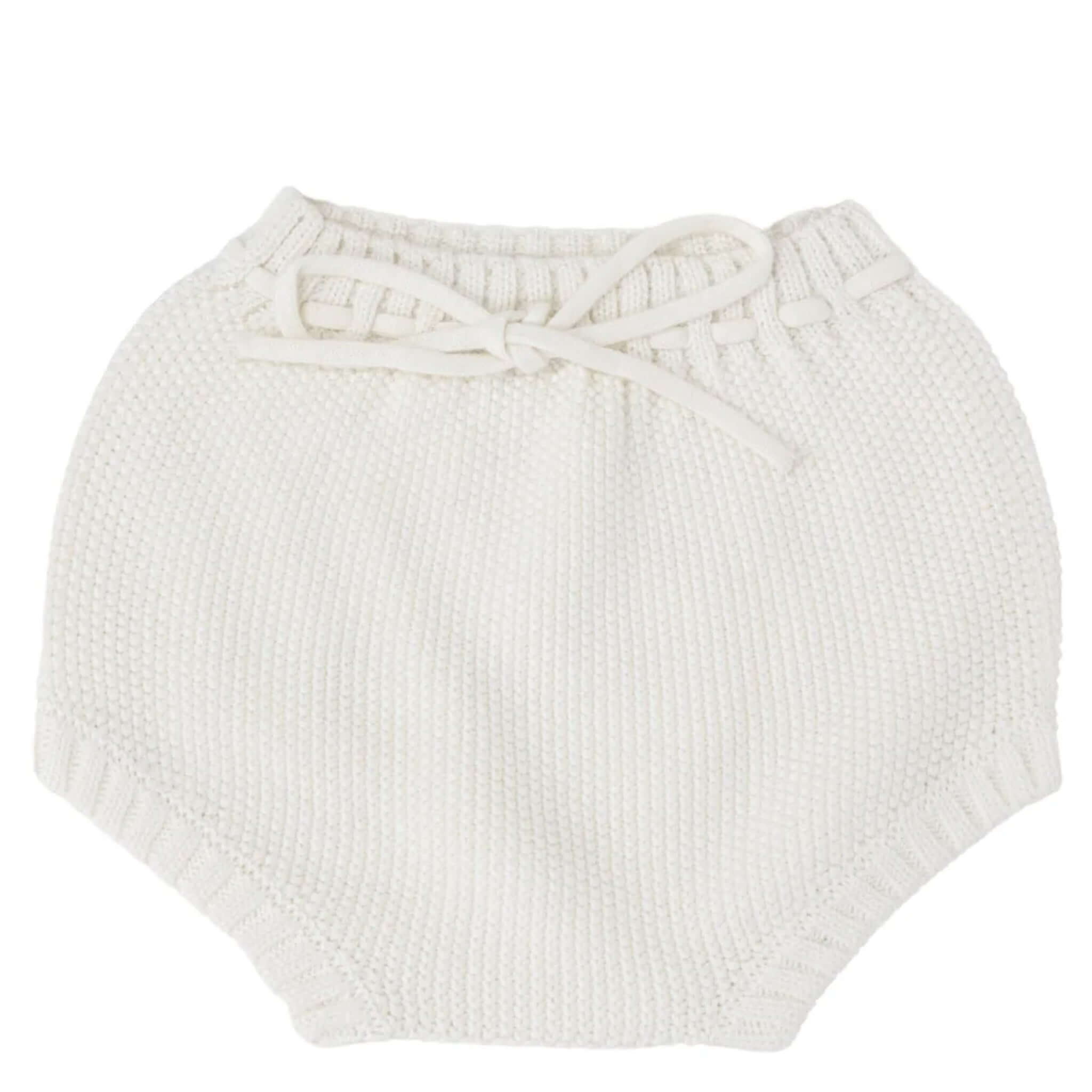 Baby Cotton Noah Bloomer - Ivory in knitted pearl stitch with tie waist detail for newborns