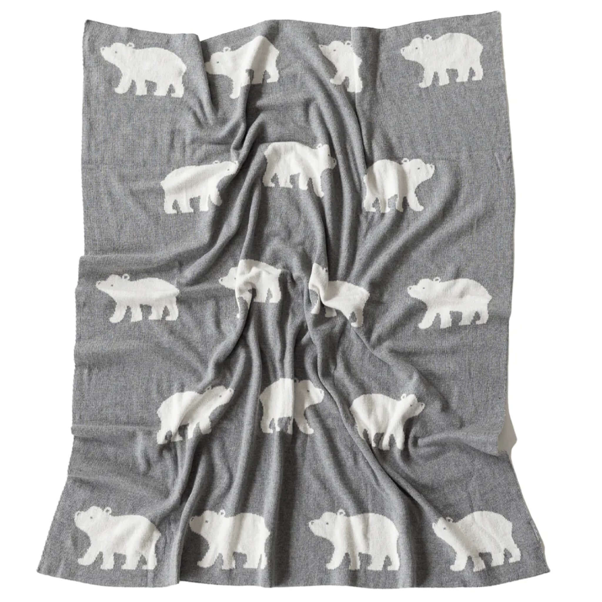 Baby Cotton Piper Blanket - Polar Bear in soft grey marle with charming white polar bear motifs.