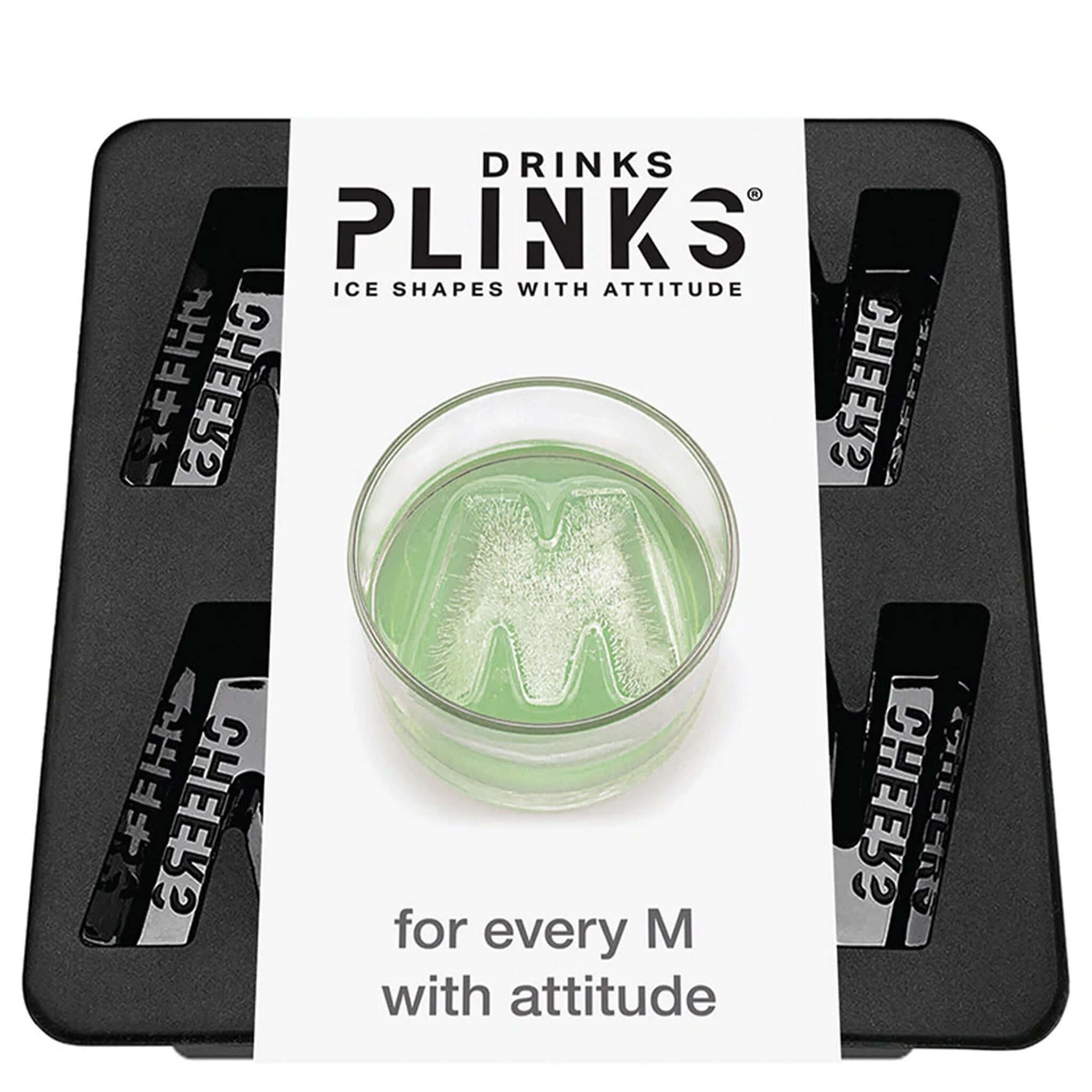 Alt Tag: Drinks Plinks Silicone Ice / Baking Tray - M for Margarita Lovers, food-grade silicone tray with M-shaped ice mold for cocktails
