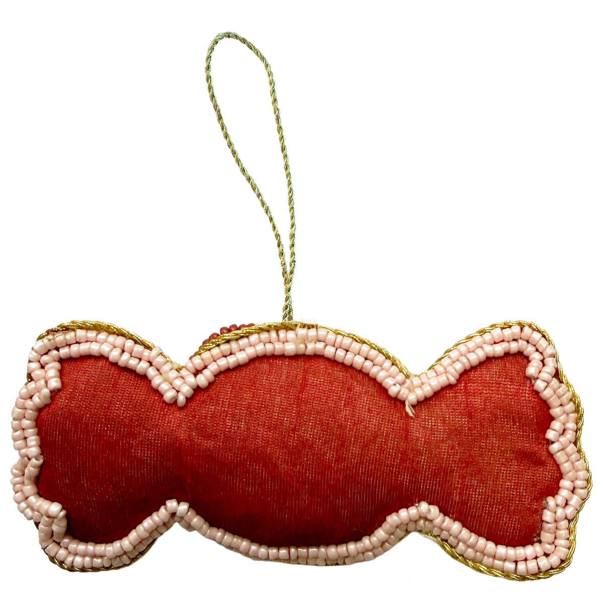 Beaded Hanging Christmas Decoration - Bon Bon, reverse view showing the plain fabric backing