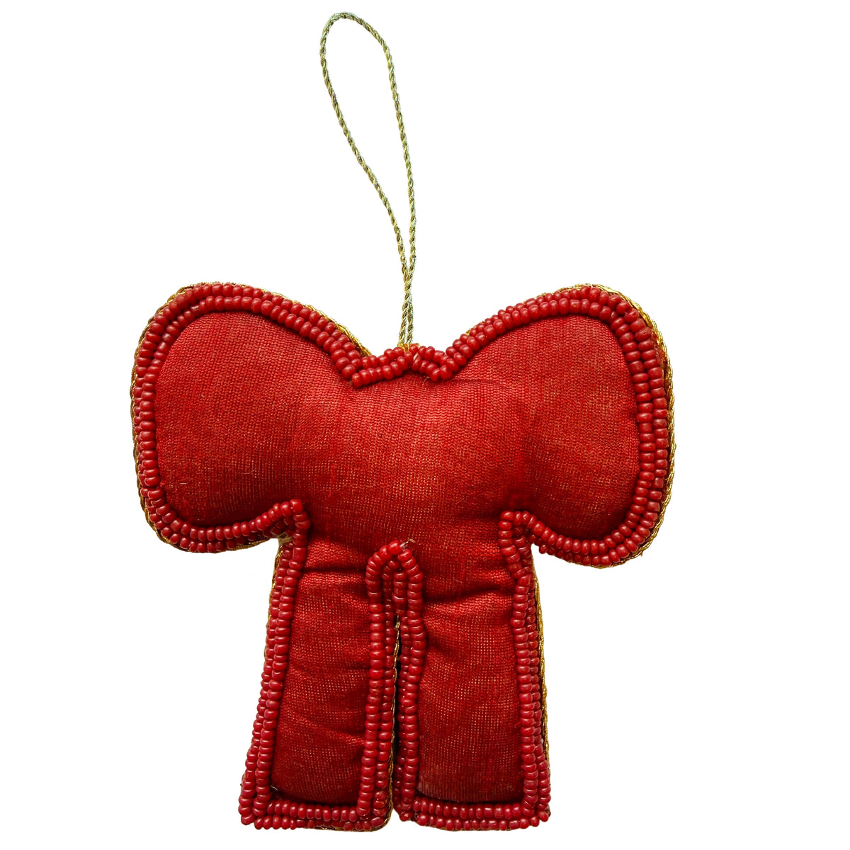 Beaded Hanging Christmas Decoration - Bow, reverse view showing the plain fabric backing