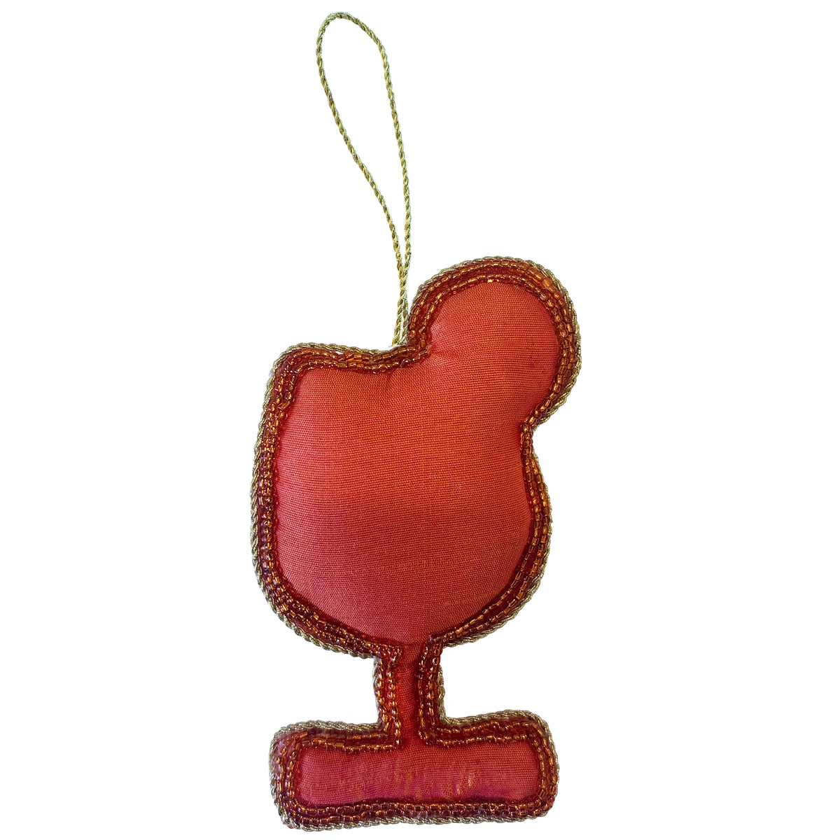 Beaded Hanging Christmas Decoration - Cocktail, reverse view showing the plain fabric backing