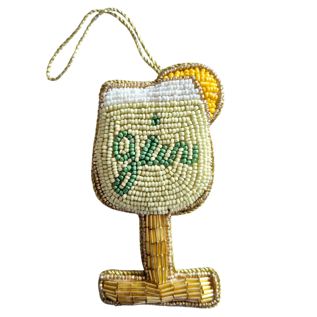 Beaded Hanging Christmas Decoration - Gin, beaded gin cocktail ornament with lemon slice detail
