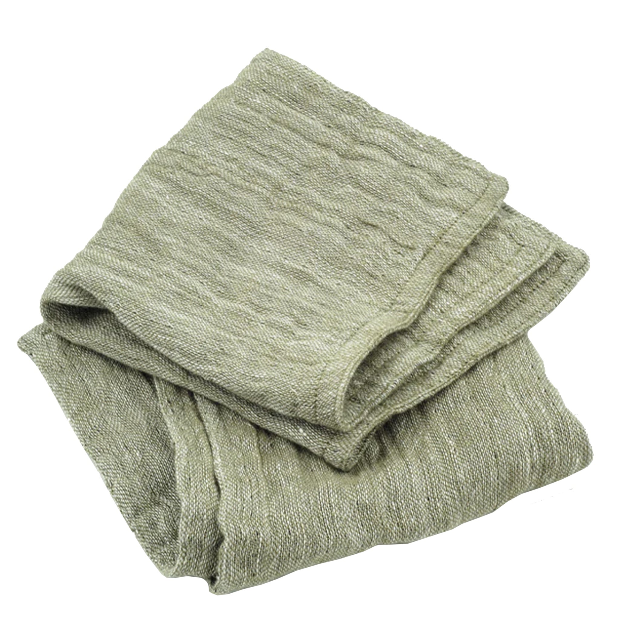 Folded green wash cloth on a white background