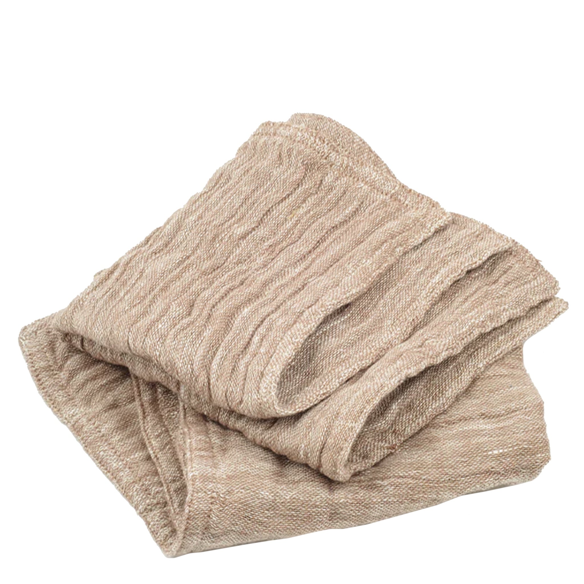 Folded beige wash cloth on a white background