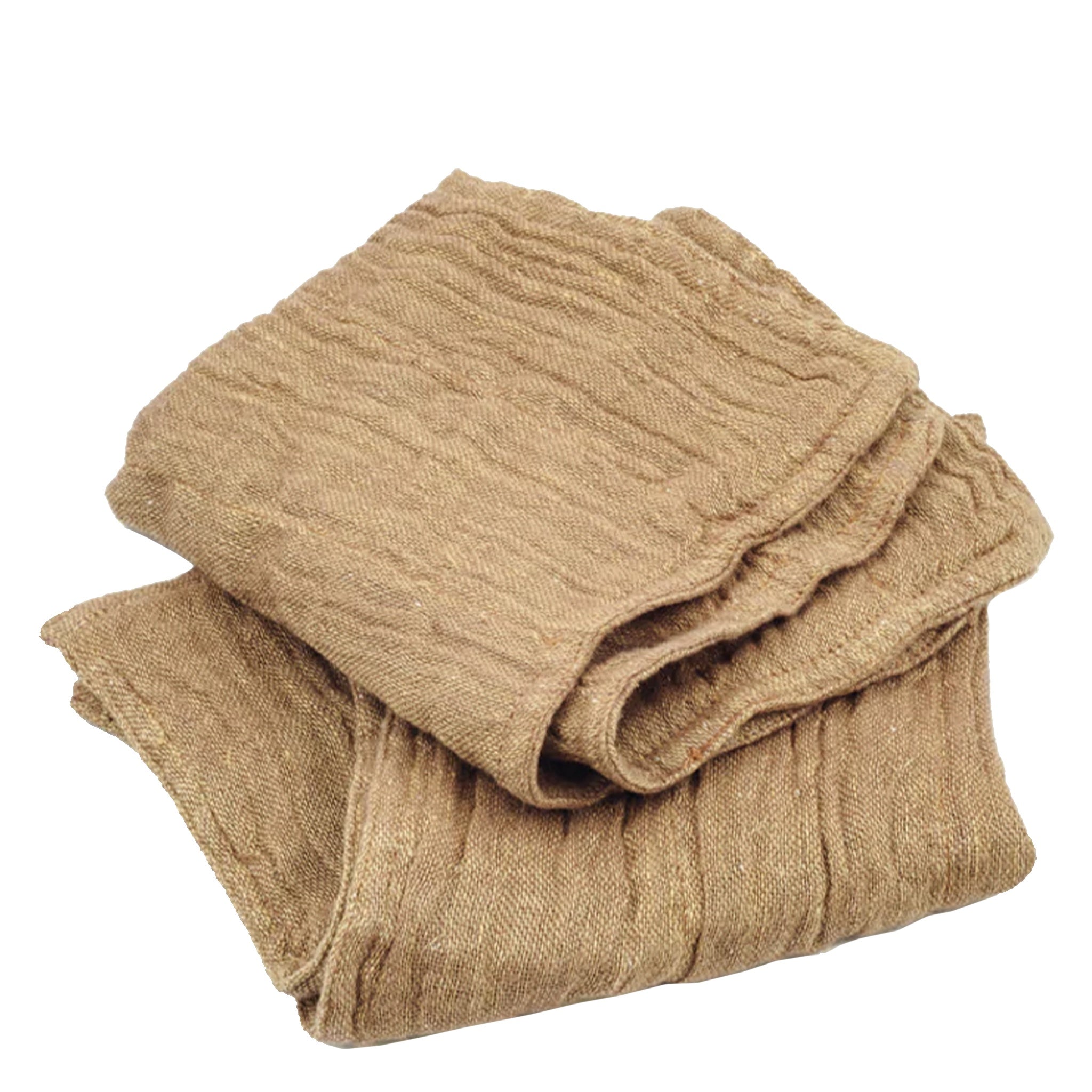 Folded beige wash cloth on a white background