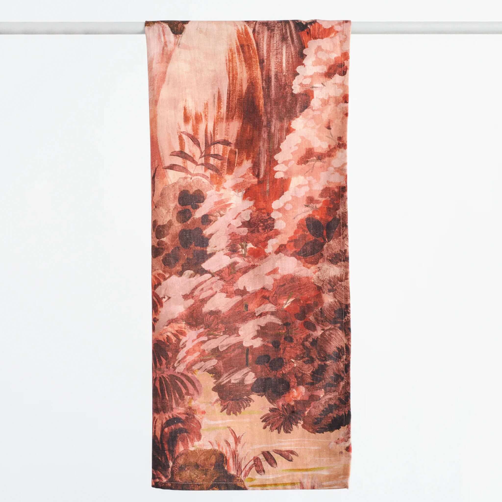 Alt Tag: Bianca Lorenne Linen Tea Towel - Floresta Merlot rich botanical merlot tones washed cotton linen blend absorbent kitchen dish drying towel