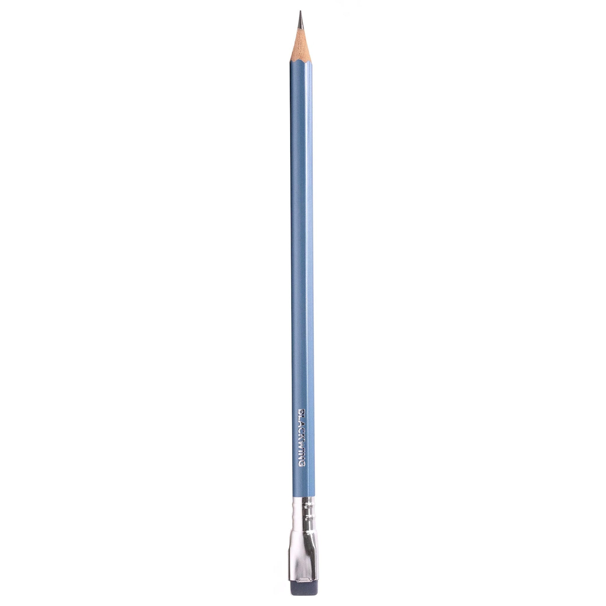 Alt Tag: Blackwing Blue Pearl Pencil blue wooden pencil with eraser and metal ferrule, smooth balanced graphite core