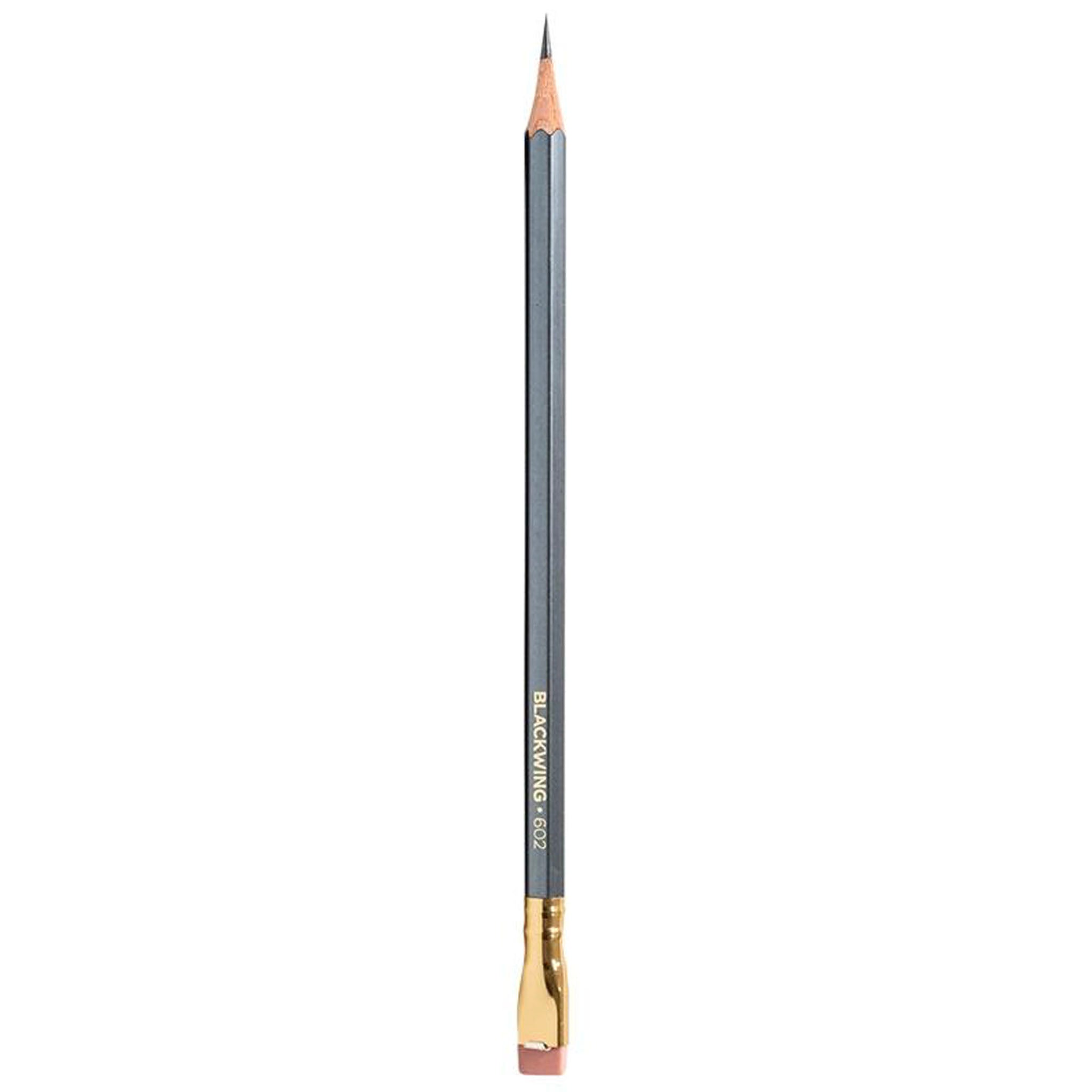 Alt Tag: Blackwing Volume 602 Pencil with gunmetal grey finish, firm graphite core, square ferrule and pink eraser