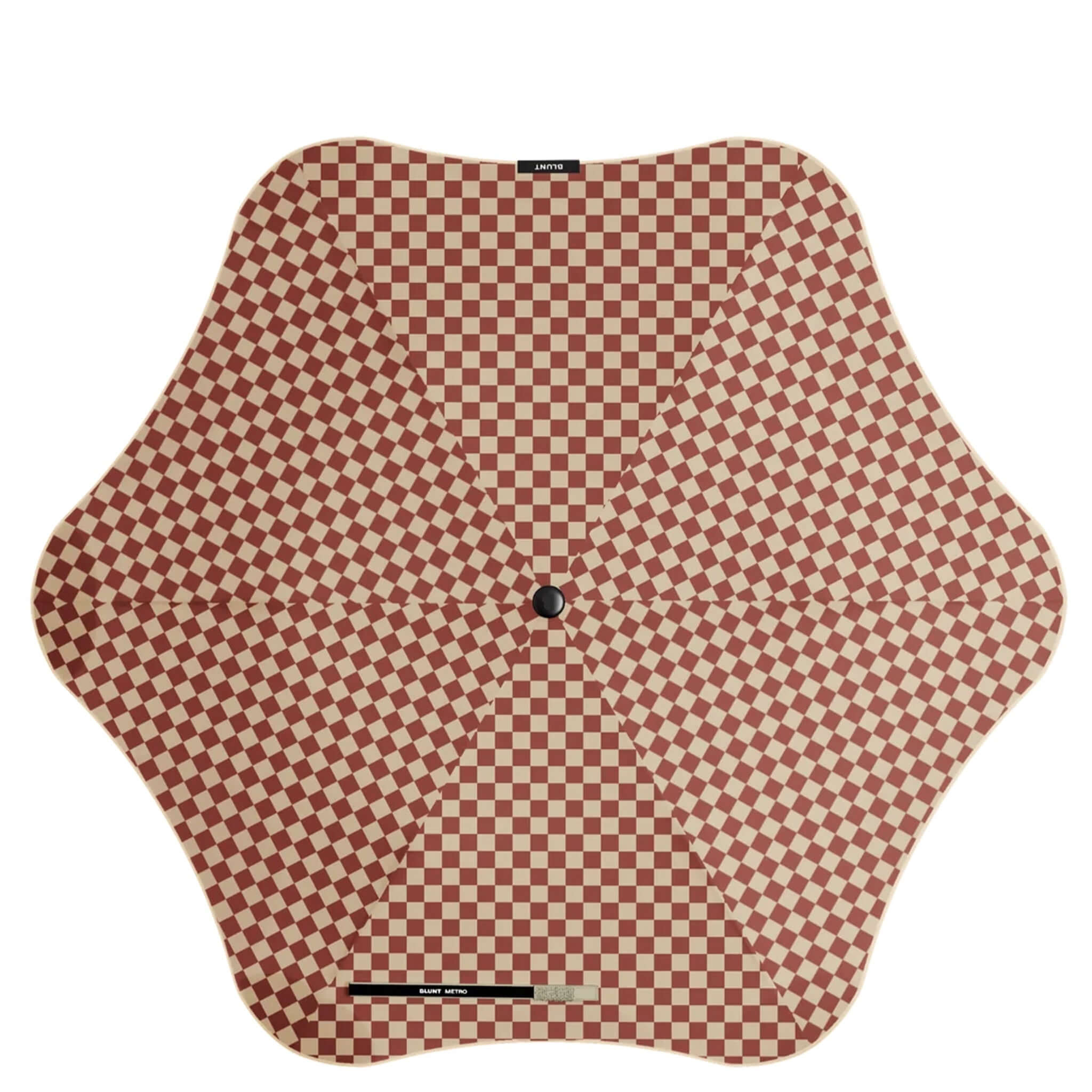Blunt Metro Umbrella - Clay Check Limited Edition with a terracotta and beige checkered design.
