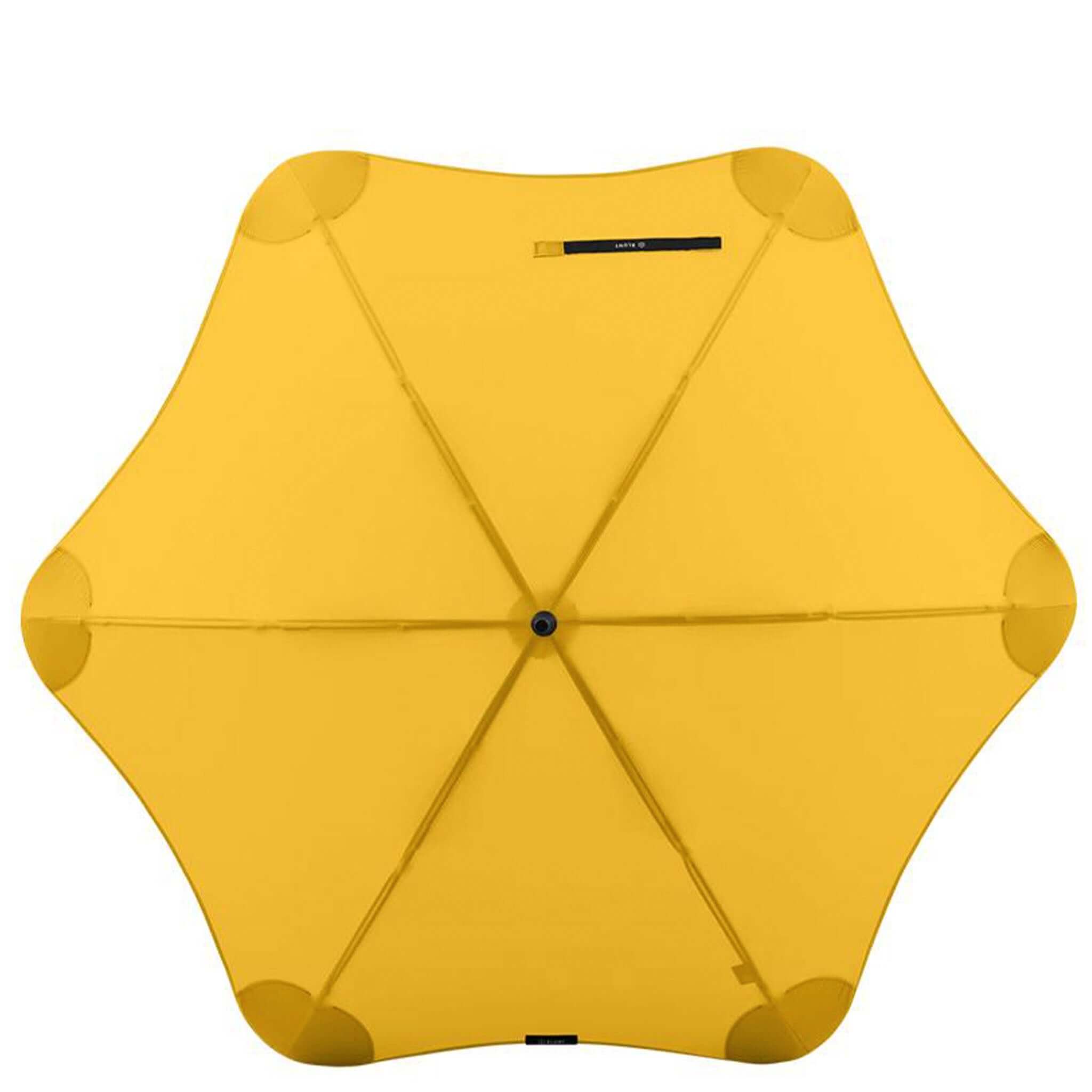 Alt Tag: Blunt Classic Core Range Umbrella top view open yellow canopy with patented Blunt Tips and high-performance full-size coverage