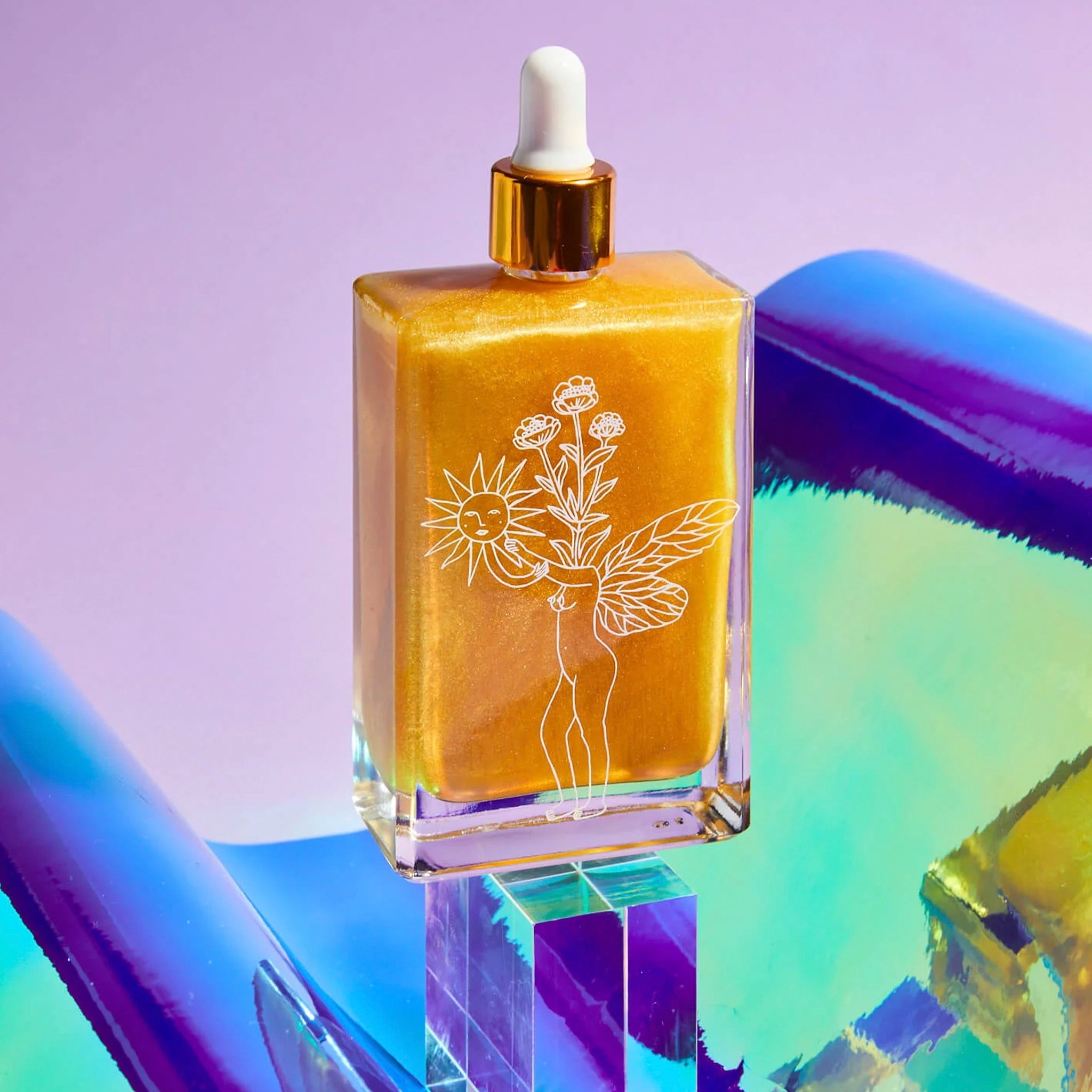 Bopo Women Summer Solstice Body Oil bottle on a colourful background