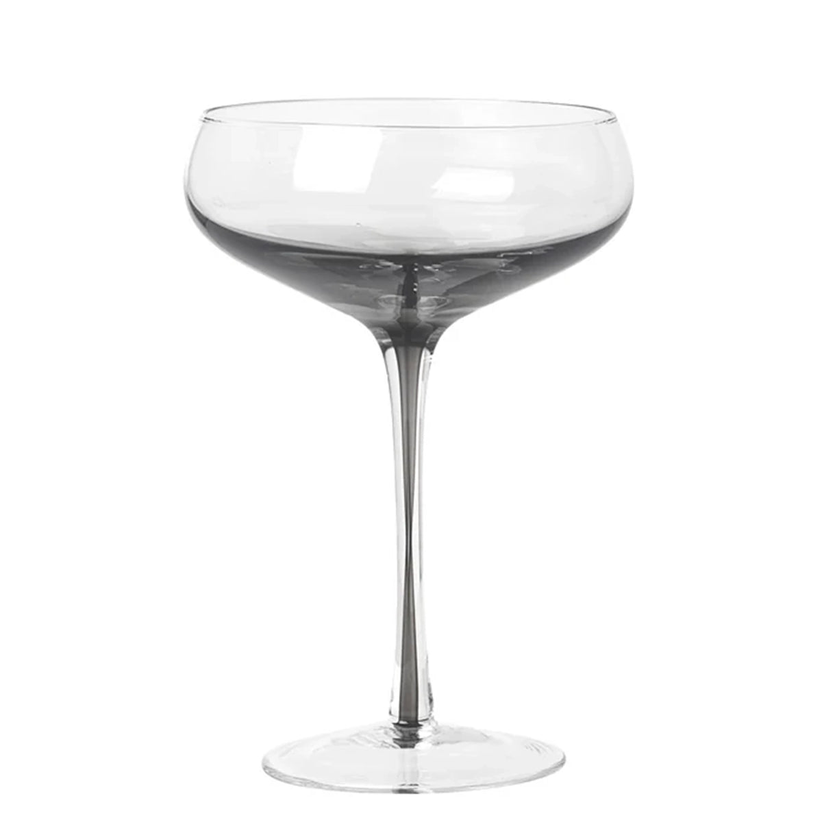 Broste Copenhagen Cocktail Glass - Smoke, mouthblown coupe glass with smoky grey stem and clear bowl