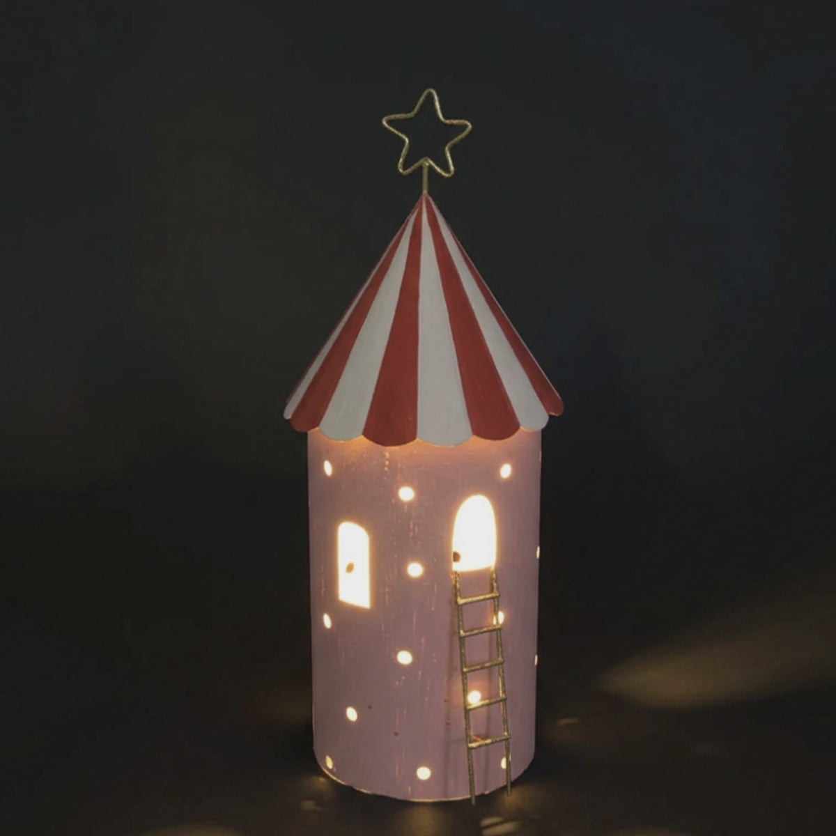 Carnival Tent with LED Light - 38cm Pink, lit pink carnival tent with red and white striped roof