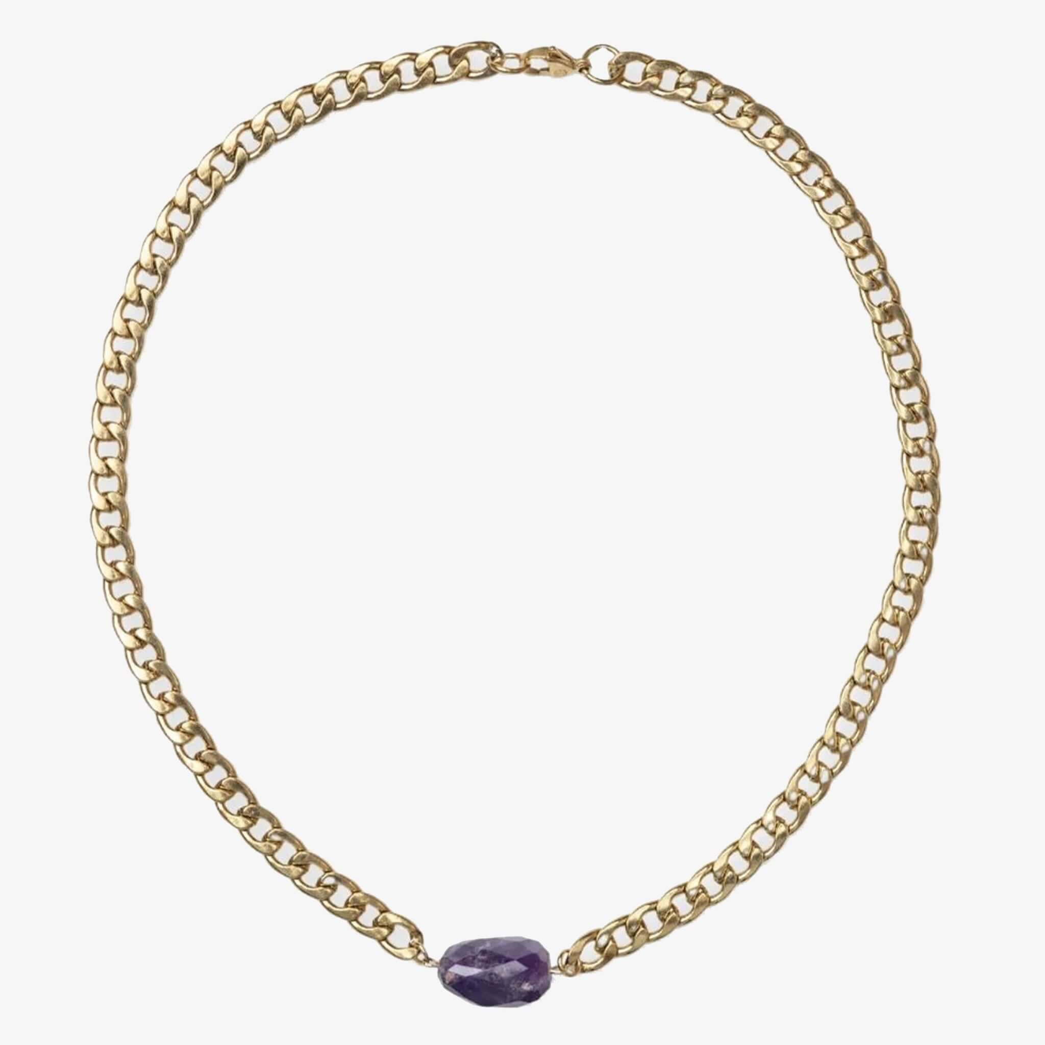 Cathy Pope Chunkette Gold Necklace - Labradorite featuring a light curb chain with a natural labradorite gemstone.