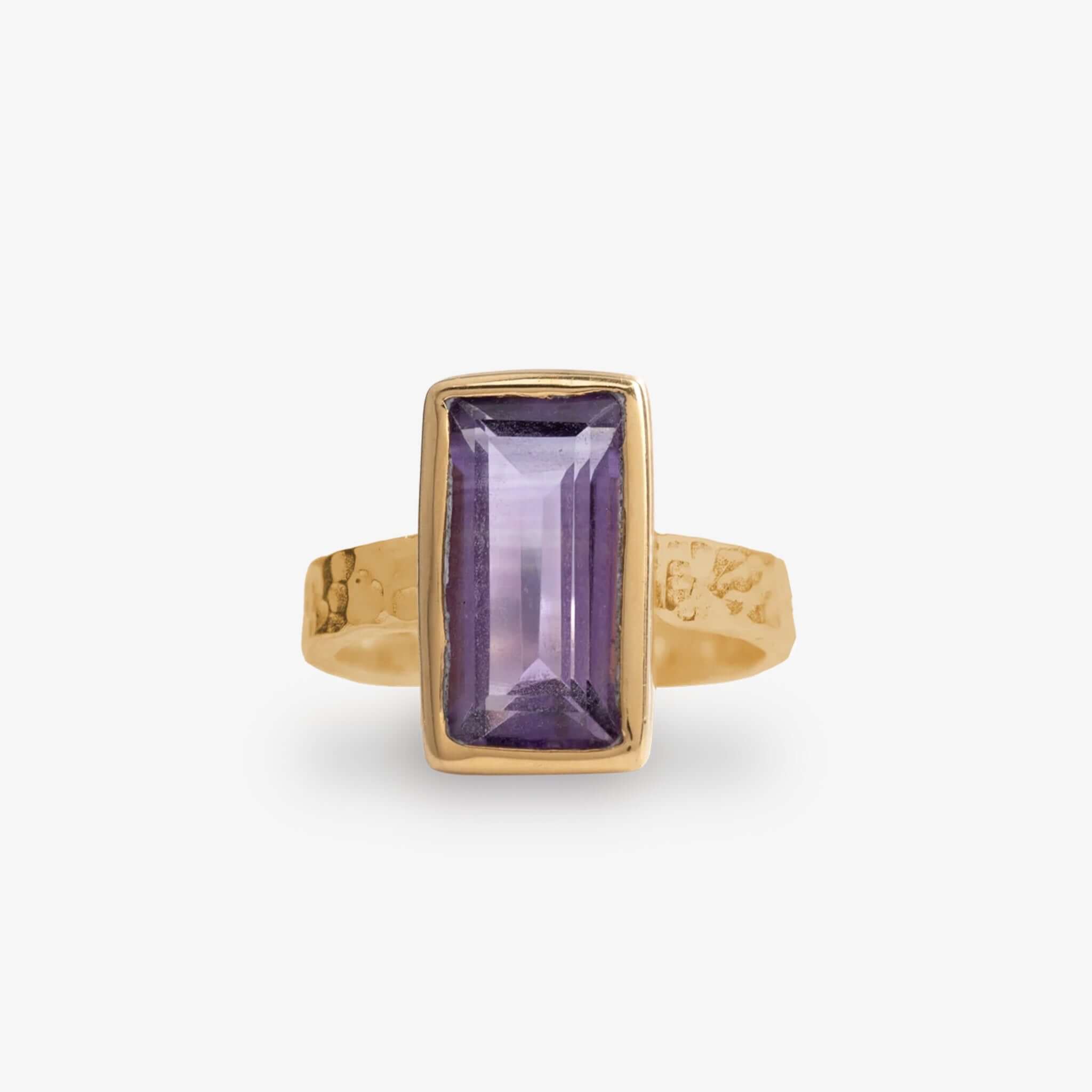Cathy Pope Oracle Gold & Silver Ring - Amethyst with a faceted baguette amethyst set in a gold vermeil bezel.