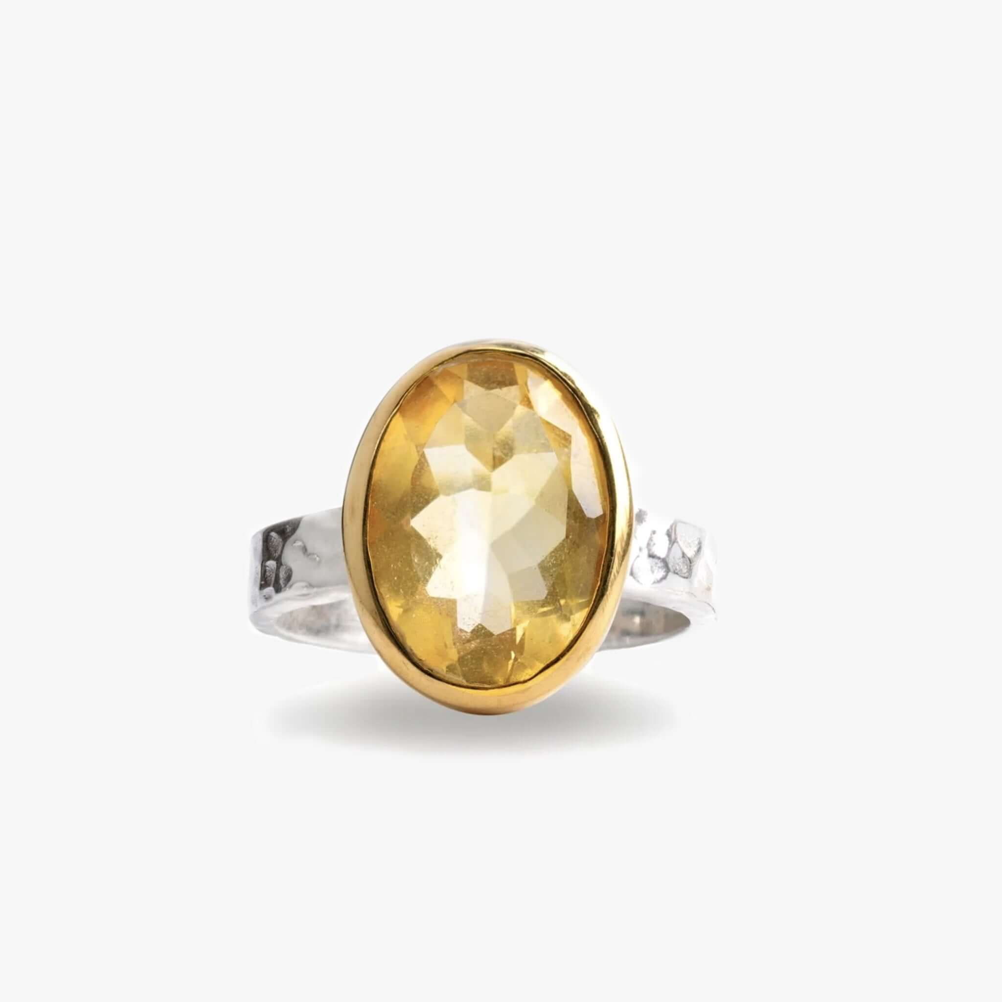 Cathy Pope Oracle Gold & Silver Ring - Citrine featuring a faceted oval citrine stone set in gold vermeil.