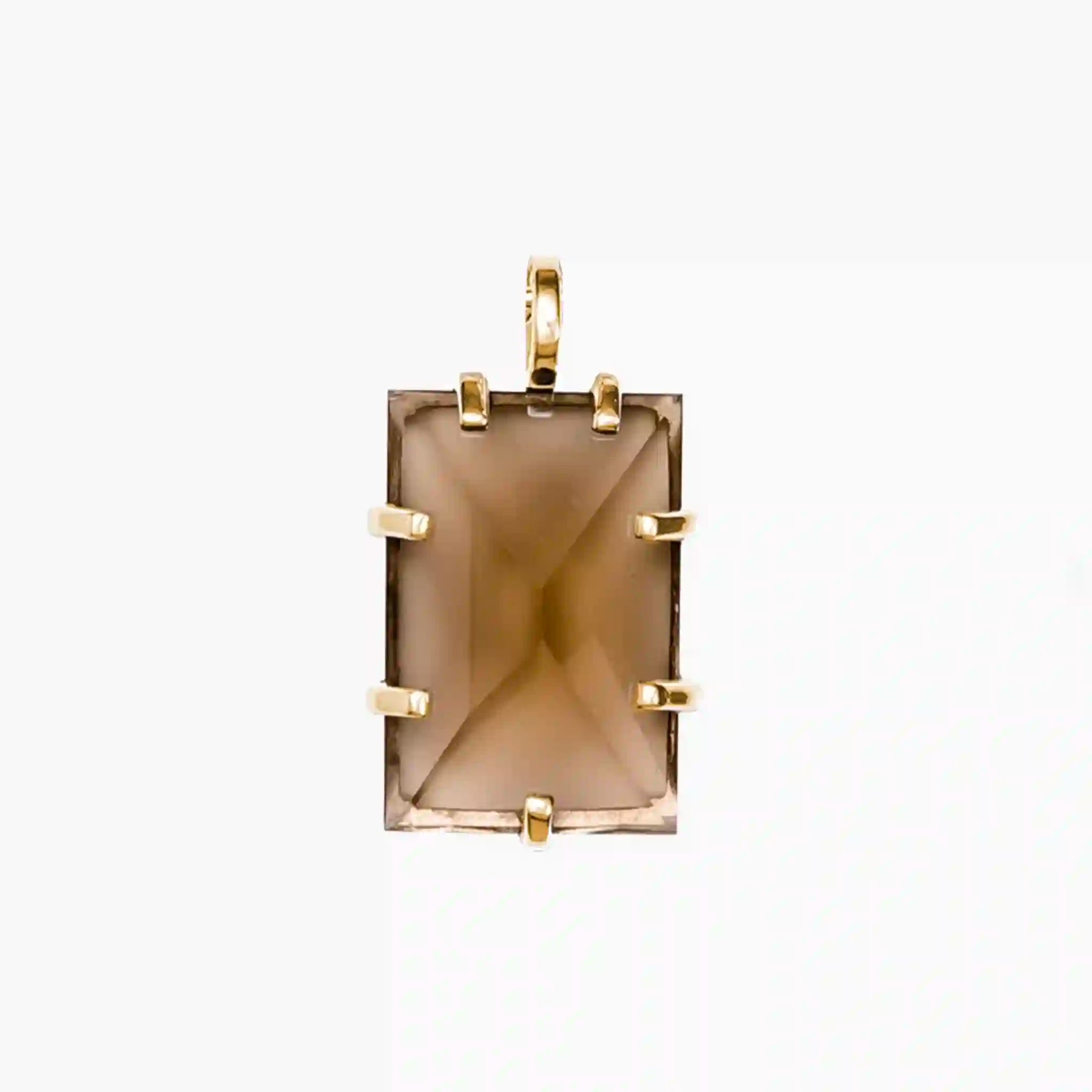 Gold pendant with a smoky stone on a white background