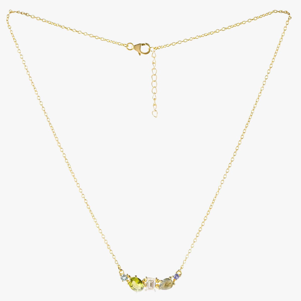 Cathy Pope Elements Collection Gold Necklace - Water featuring peridot, labradorite, blue topaz, and gold chain.