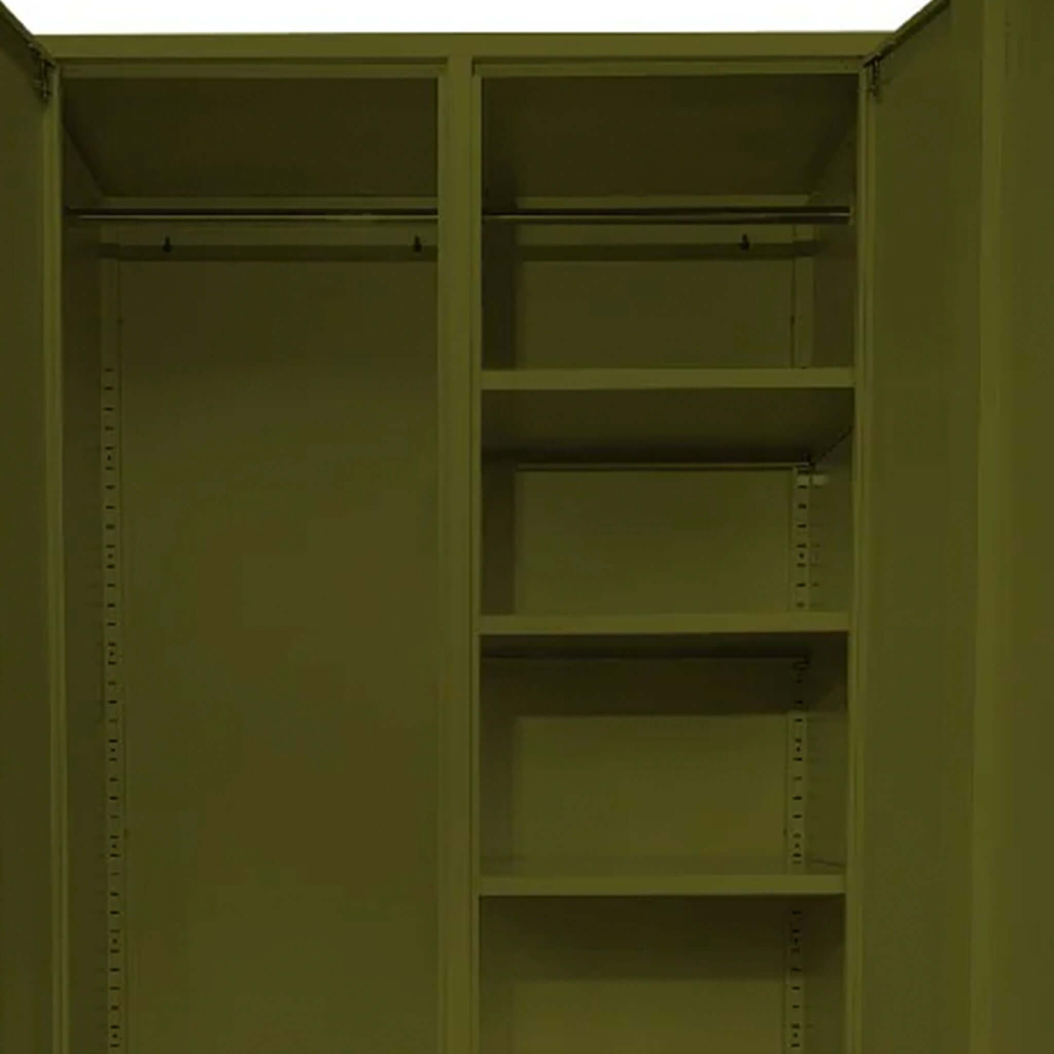 Alt Tag: Good. Clarence Contemporary Metal Locker Shelf installed inside Clarence locker with adjustable storage shelves