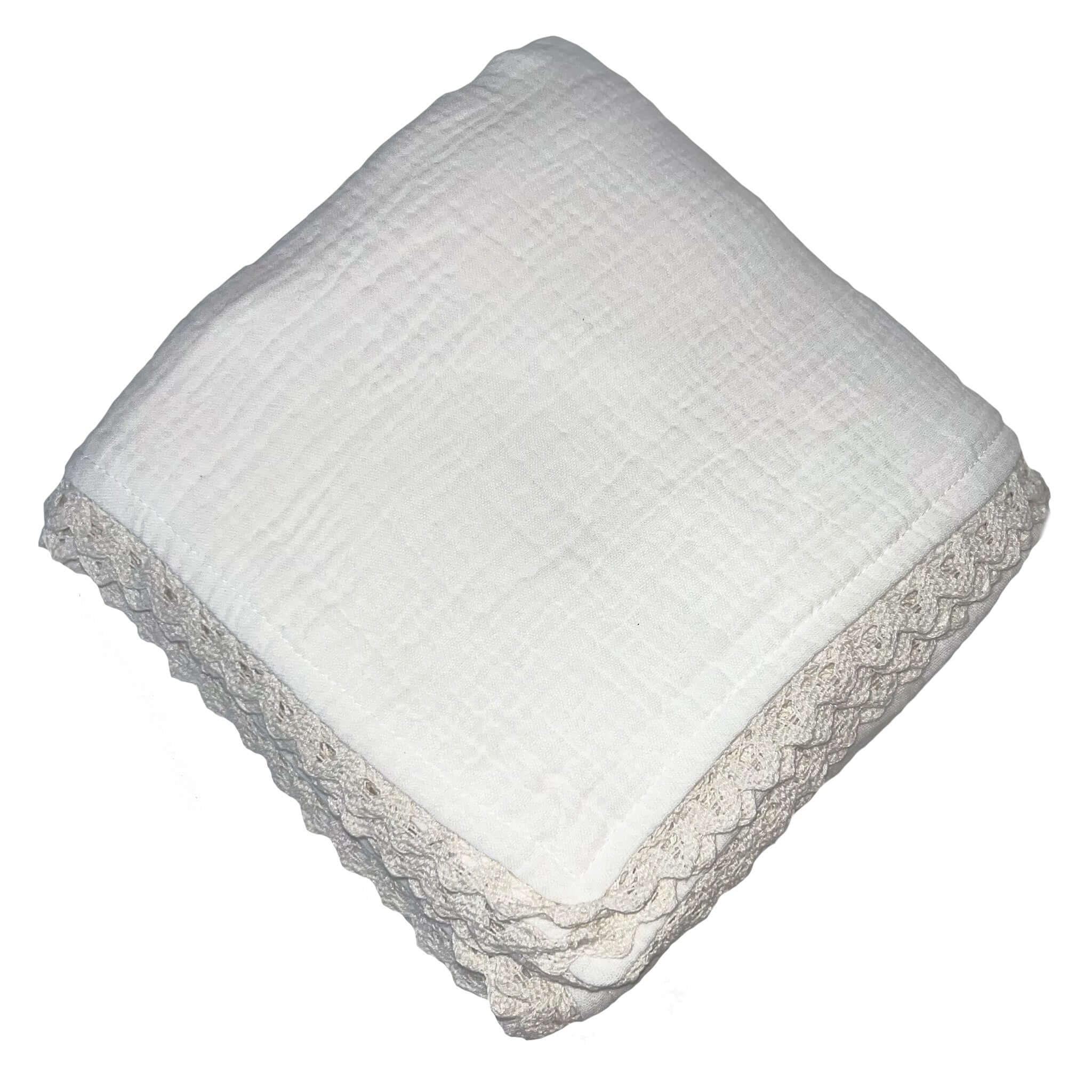 Confetti Kidz Classic Muslin Blanket - White folded with soft edges, perfect for newborns and versatile use.