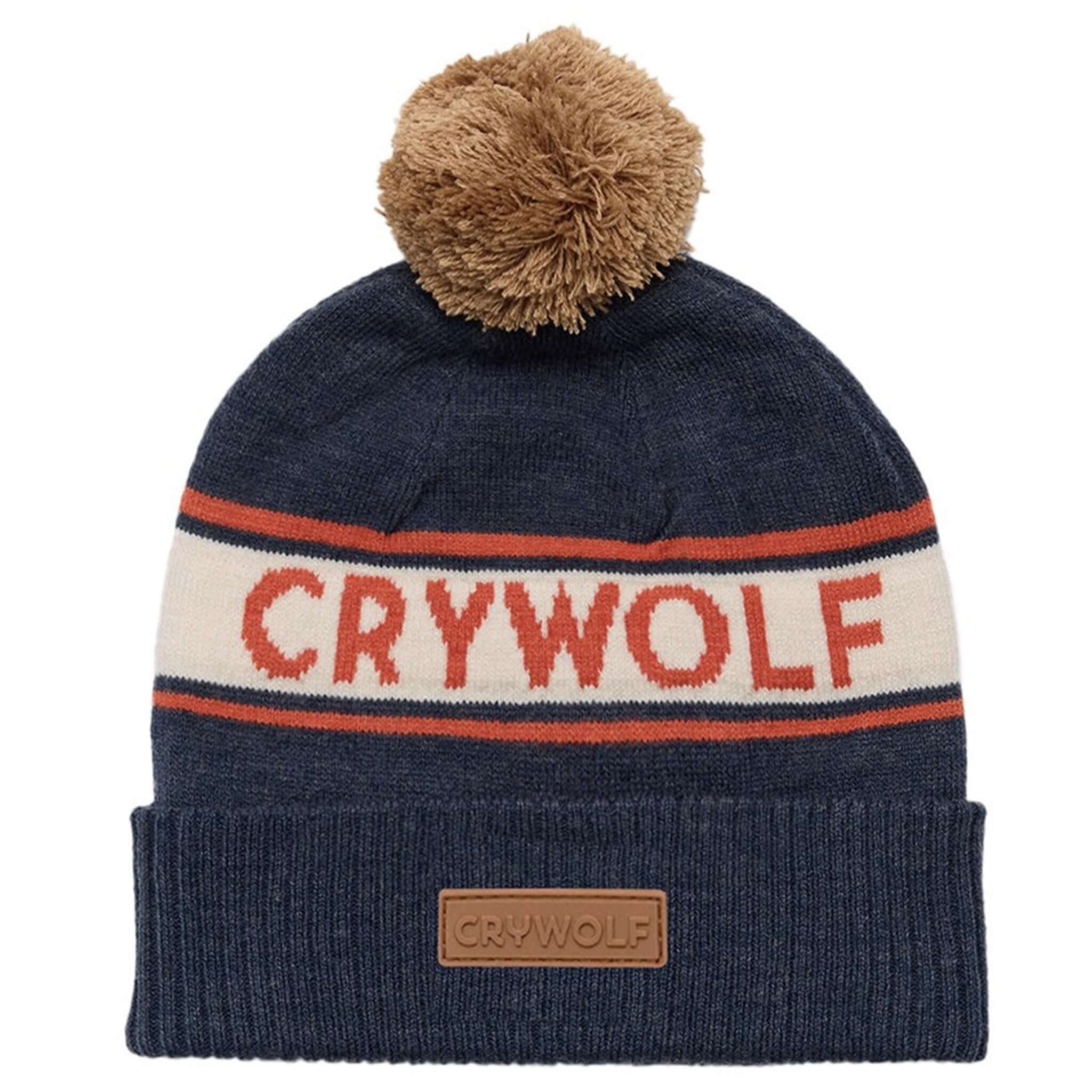 Alt Tag: Crywolf Alpine Beanie - Indigo retro ski pom pom beanie, soft Polylana recyclable fibre, cosy winter hat
