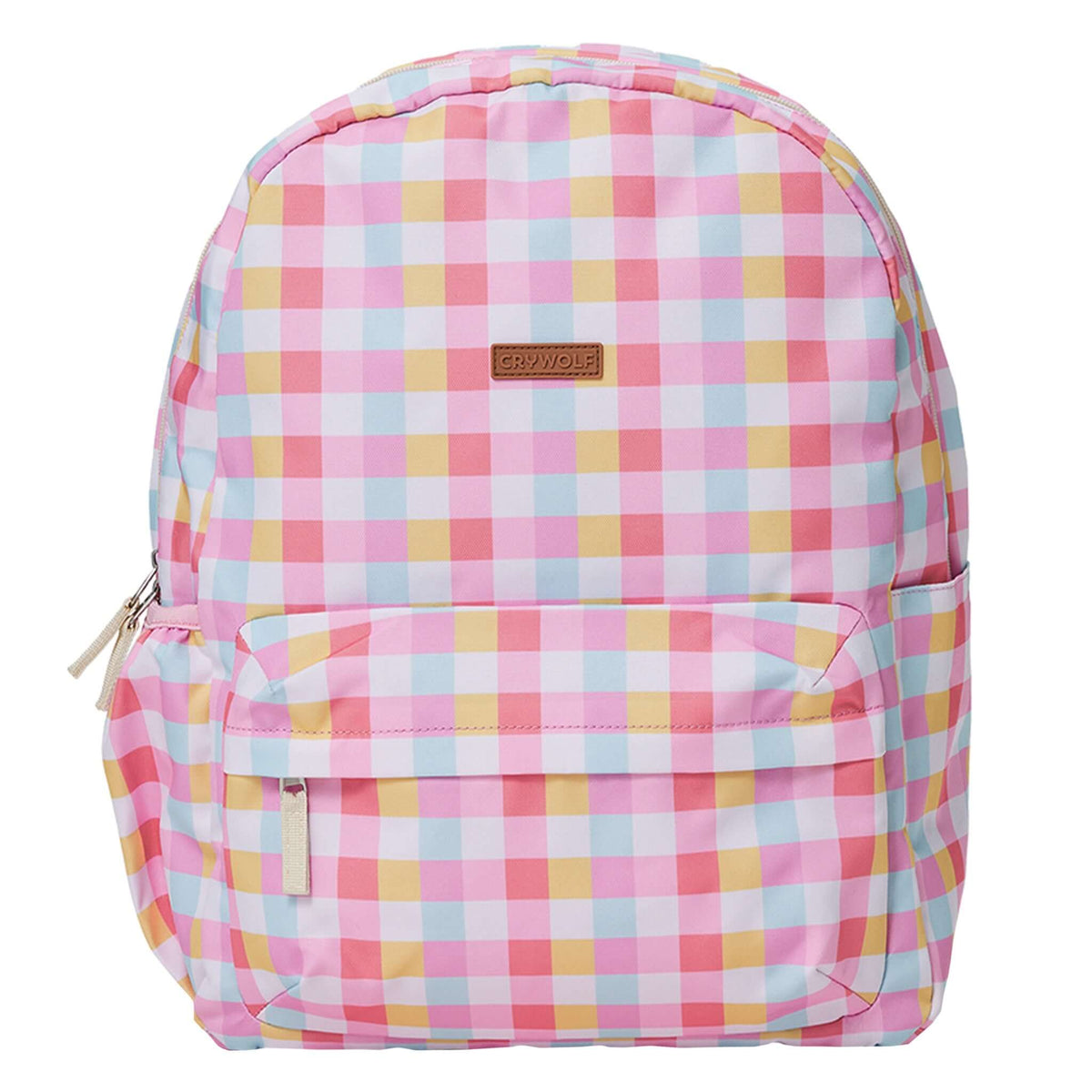 Crywolf Daypack - Pop Gingham in pastel checkered pattern with zippered front pocket