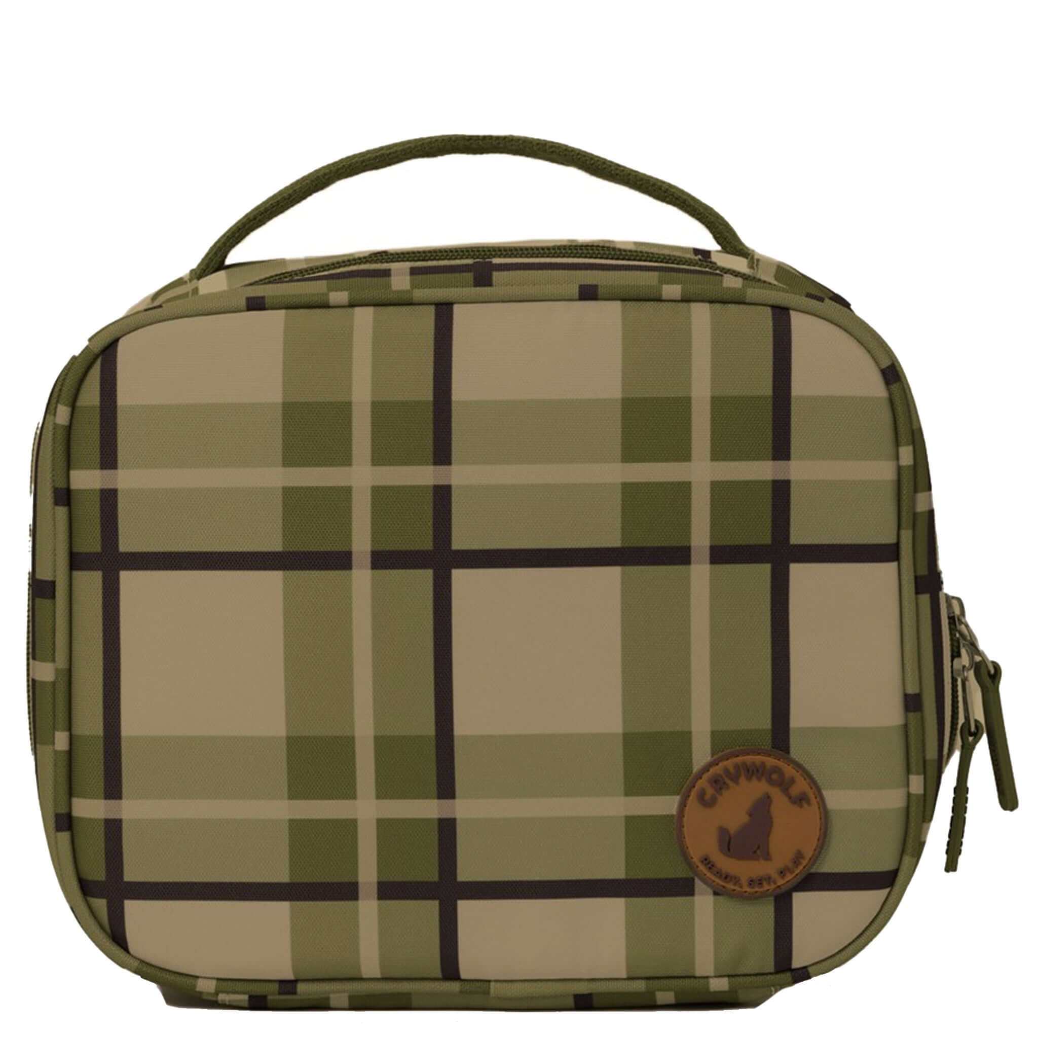 Alt Tag: Crywolf Everyday Lunch Bag - Field Plaid insulated lunch bag with water-resistant recycled material, zip closure and carry handle