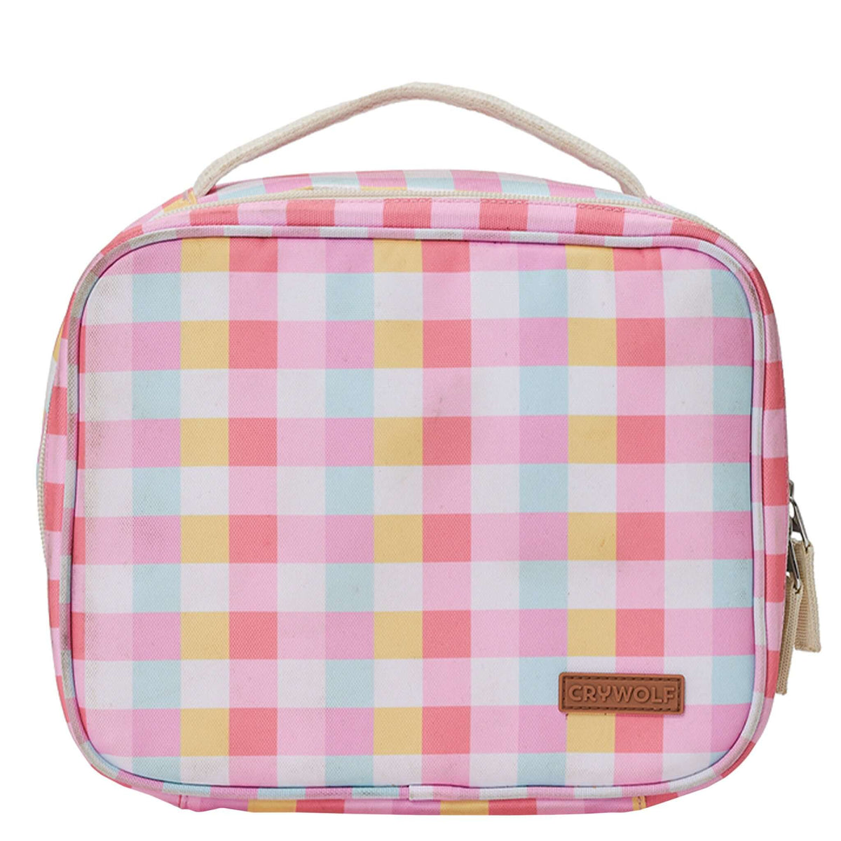 Crywolf Everyday Lunch Bag - Pop Gingham with pink and blue checkered design, perfect for snacks and lunches.