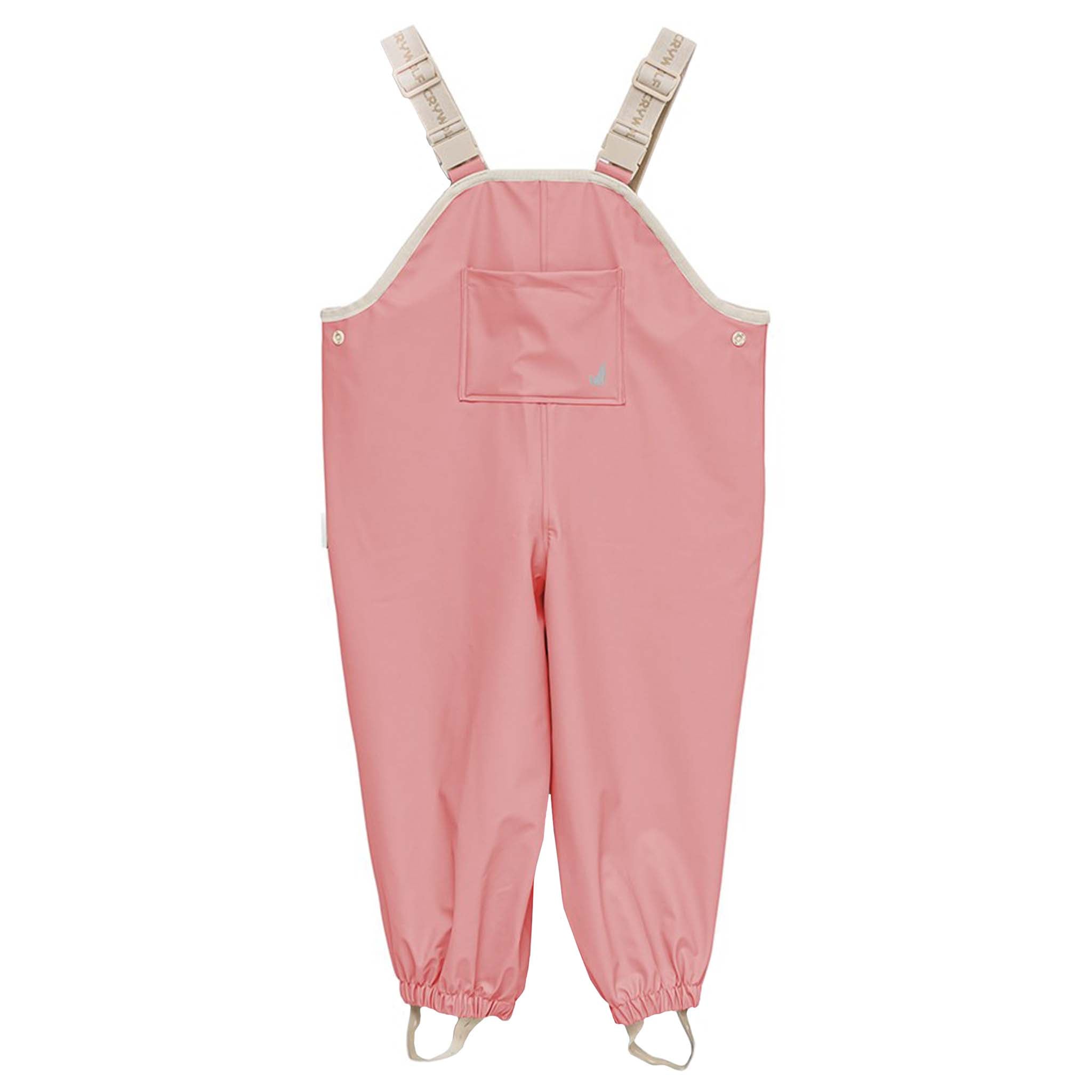 Alt Tag: Crywolf Rain Overalls - Rose waterproof kids rain overalls with adjustable straps and stirrups for outdoor play