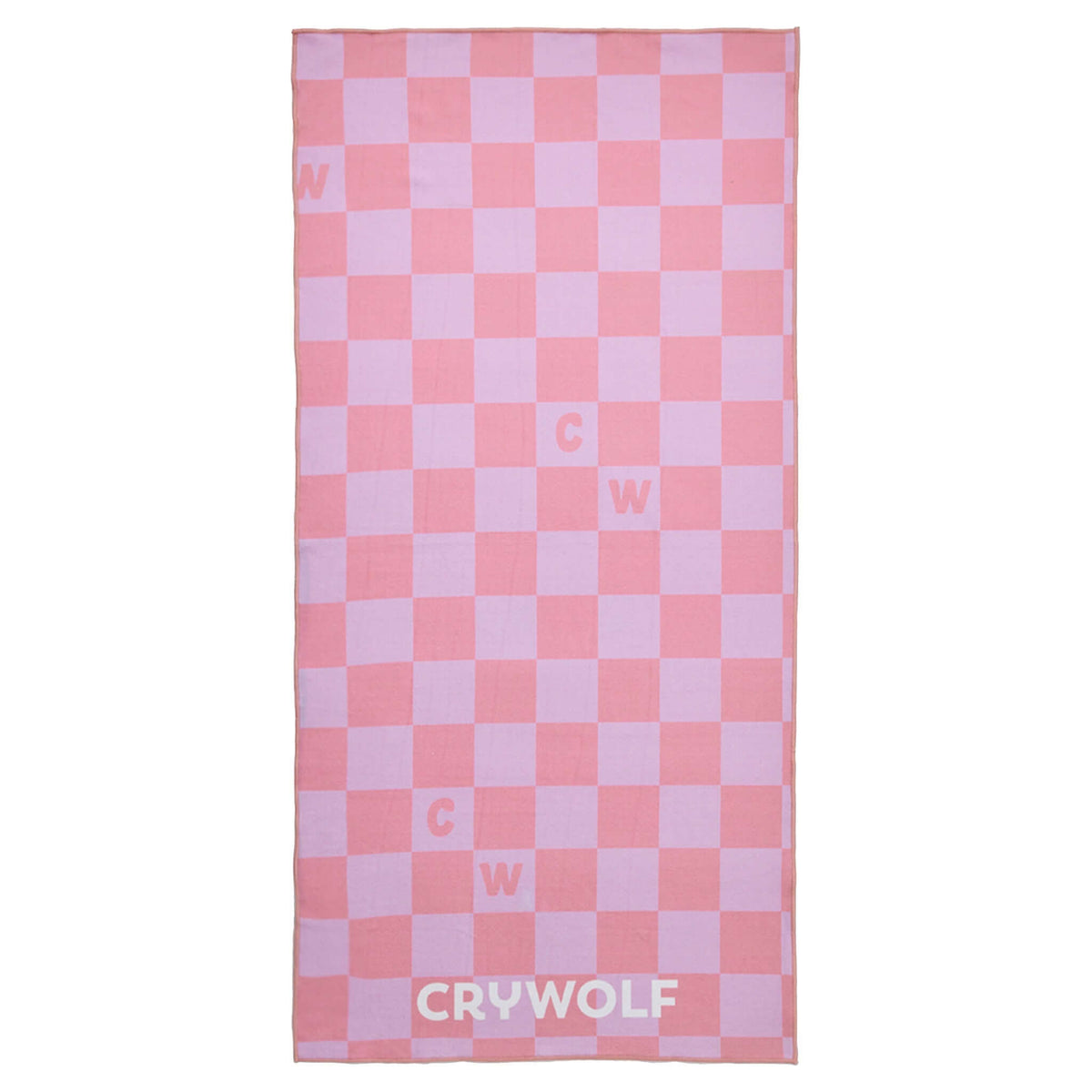 Crywolf Rapid Dry Towel - Flamingo Check featuring a soft microfibre weave in a pink and purple checker pattern.