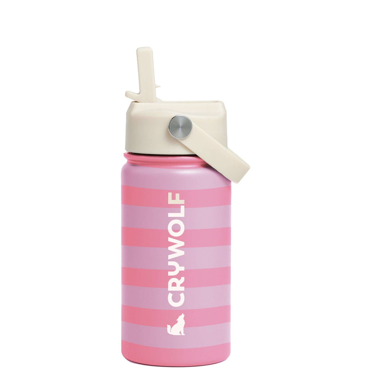 Crywolf Stainless Steel Drink Bottle 360ml - Deck Stripe in pink with tuck-away spout for kids hydration.