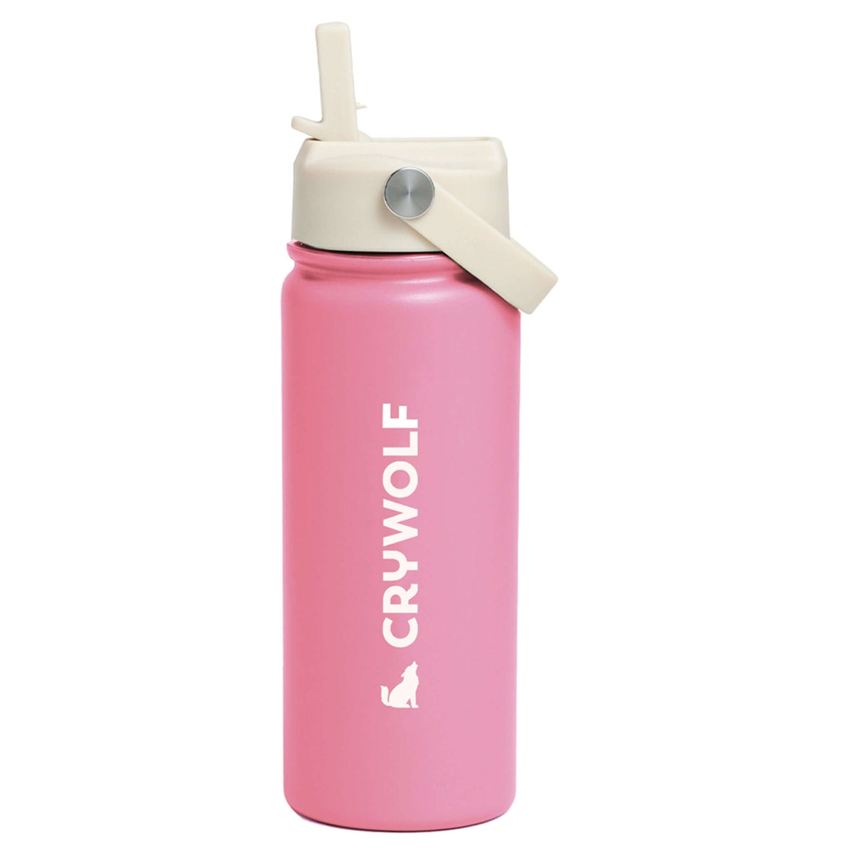 Crywolf Stainless Steel Drink Bottle 545ml - Hibiscus in pink with tuck-away spout for easy sipping.