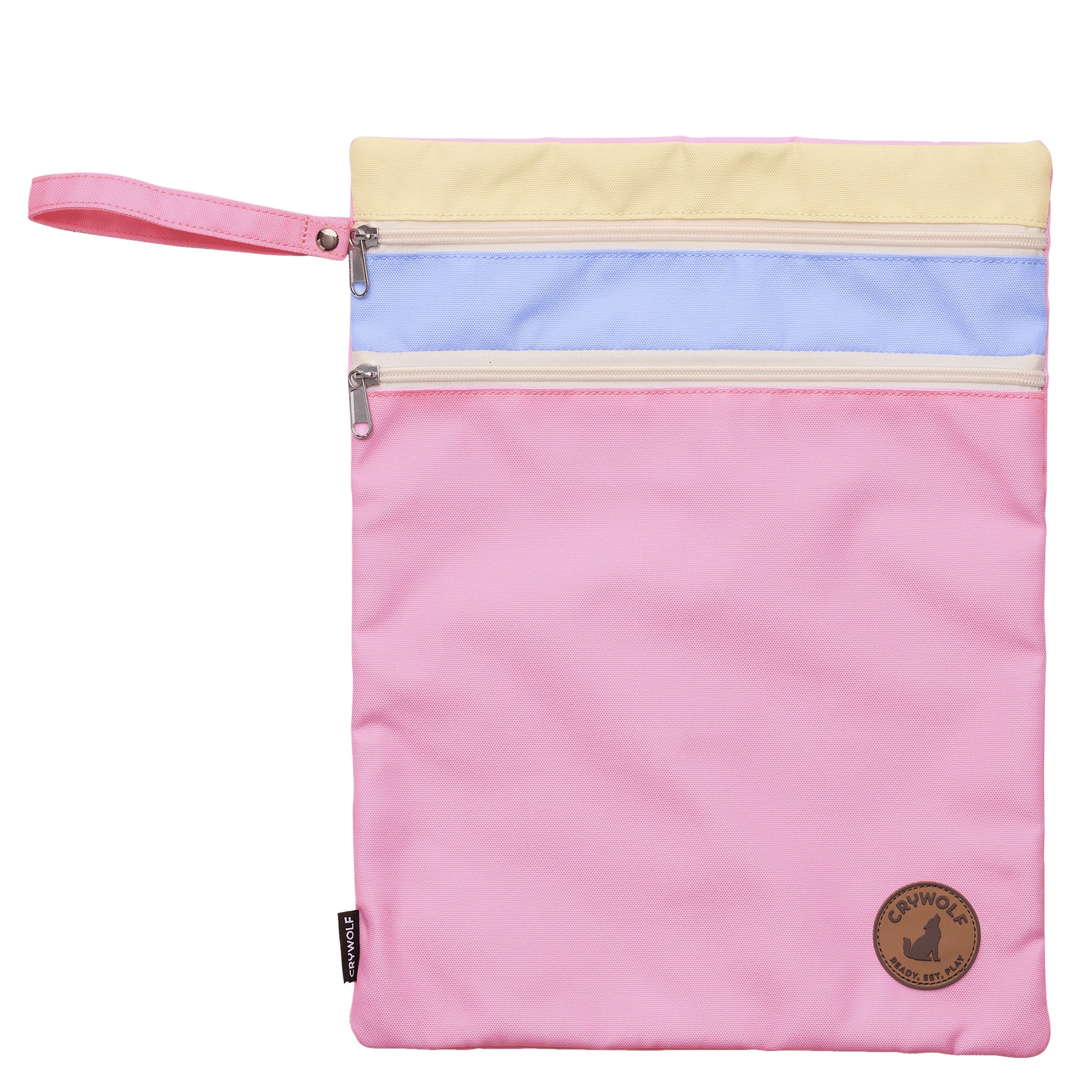 Multicolored pouch with a visible brand logo on a white background