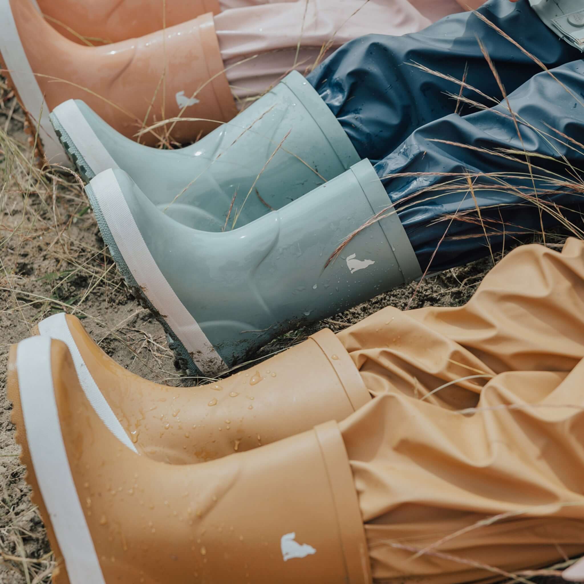 Alt Tag: Crywolf Rain Boots - Moss kids waterproof natural rubber gumboots with high-grip tread and cotton lining