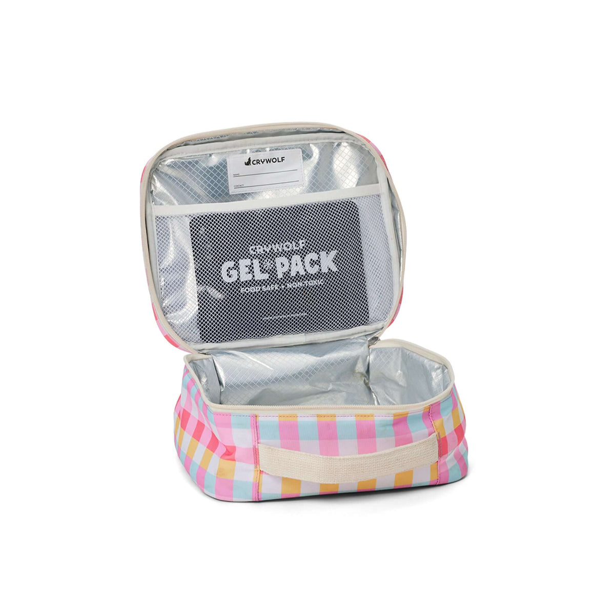 Crywolf Everyday Lunch Bag - Pop Gingham with an open insulated interior and gel pack.