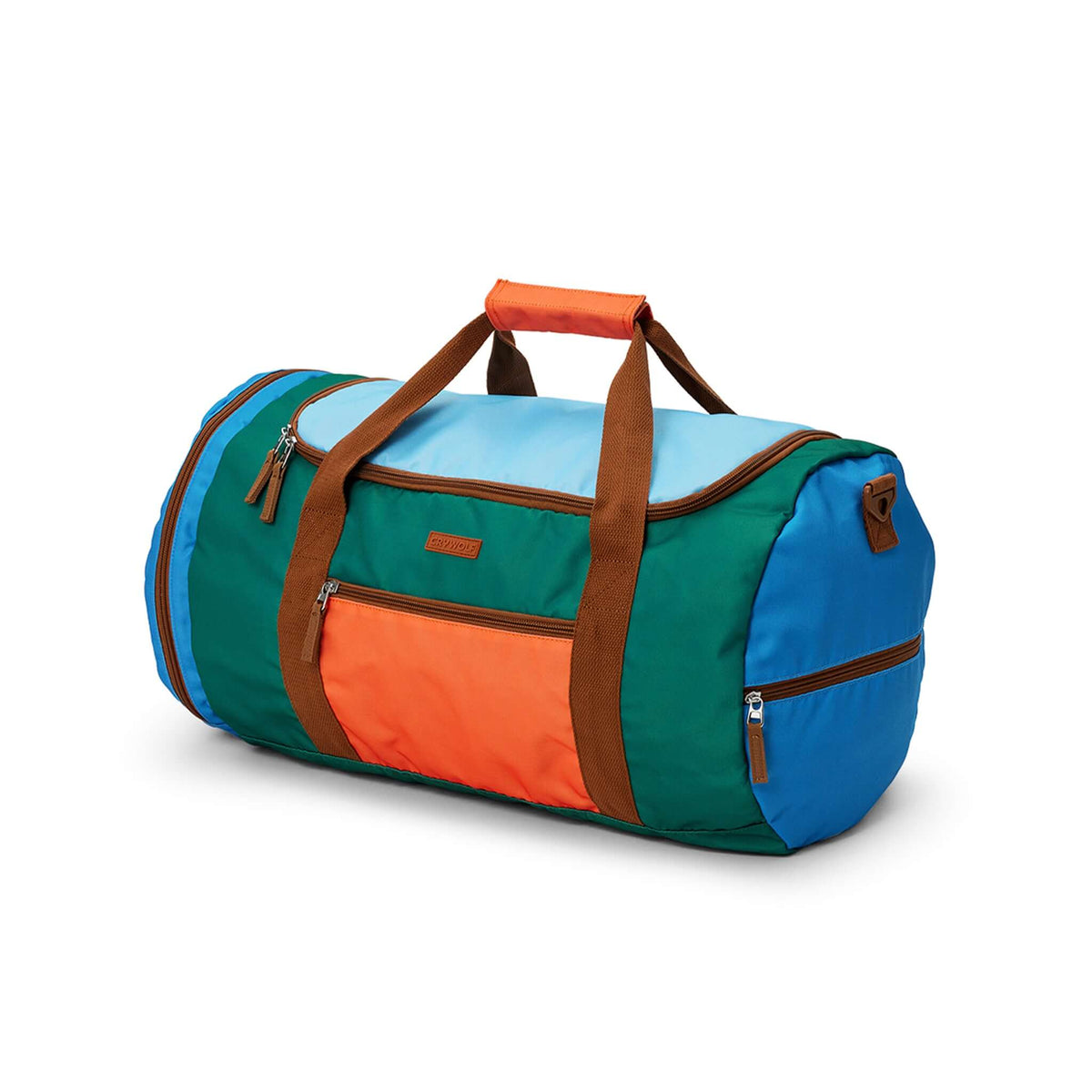 Crywolf Packable Duffel Bag - Seaside Colourblock in vibrant hues, ideal for adventures and travel.