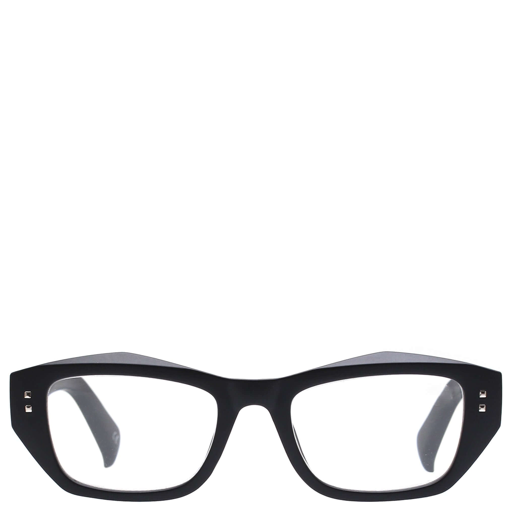 Alt Tag: Daily Eyewear 1pm Reading Glasses - Black bold rectangular unisex matte black frame reading glasses front view