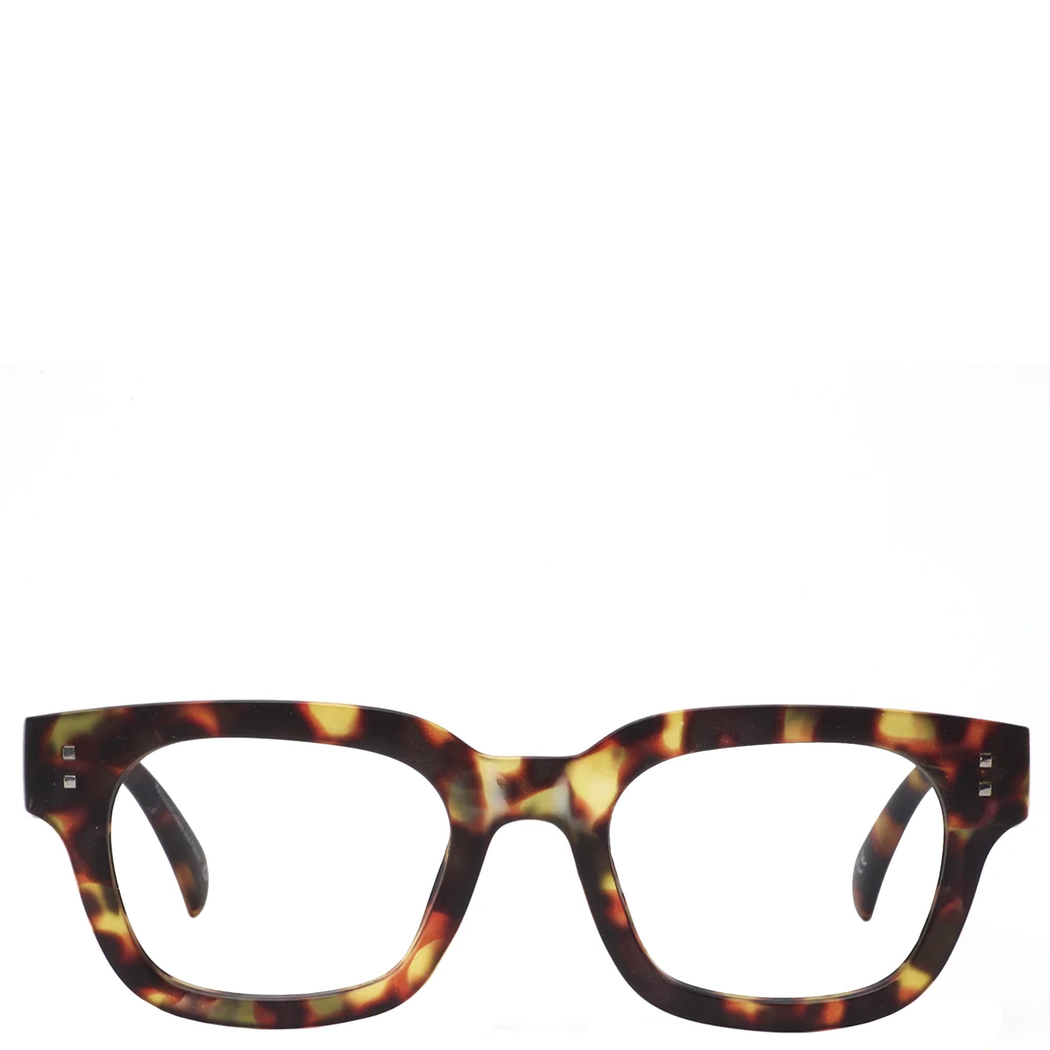Tortoiseshell eyeglasses on a white background